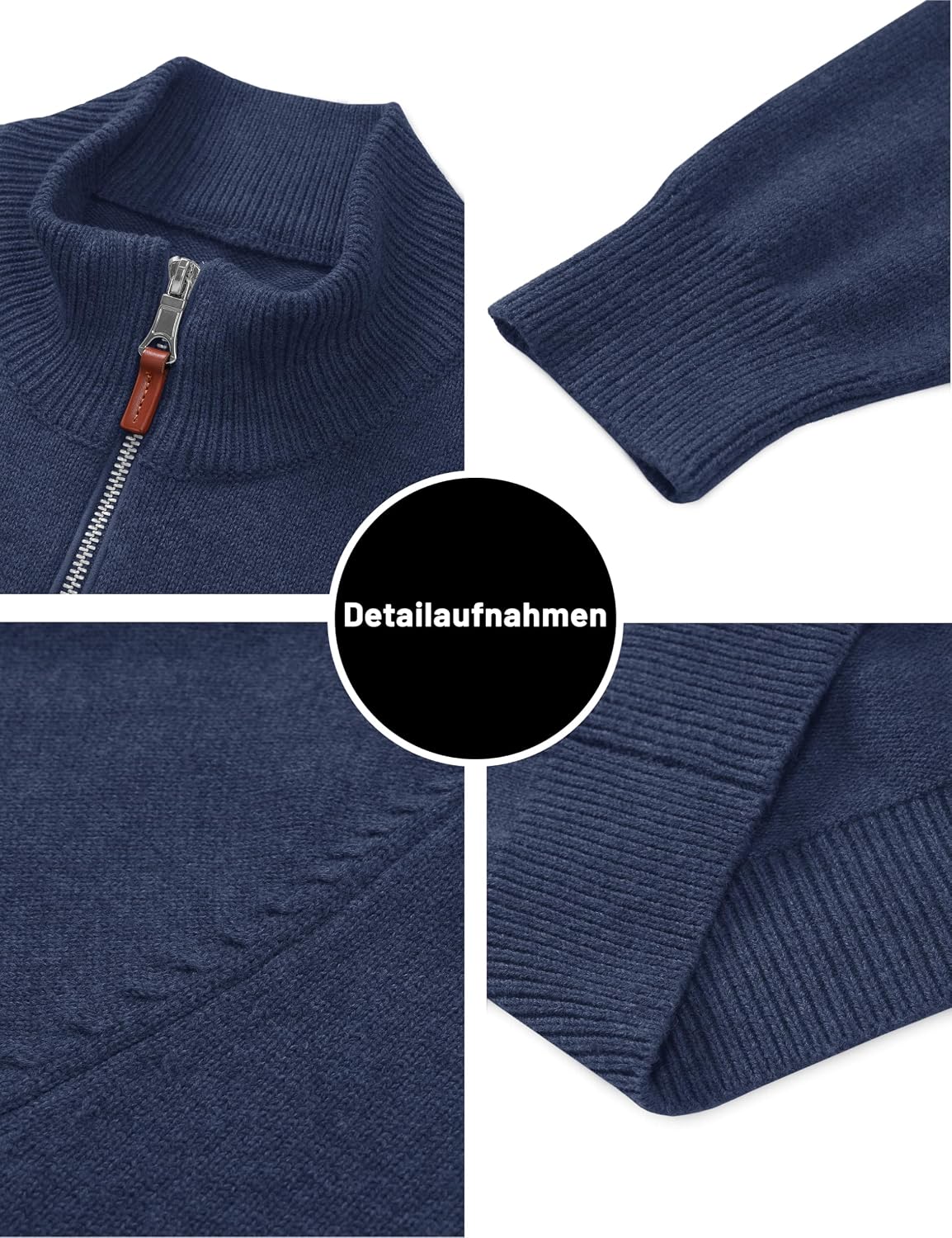 TACVASEN Pullover Herren Half Zip Troyer Baumwolle Warm Strickpullover – Bild 4