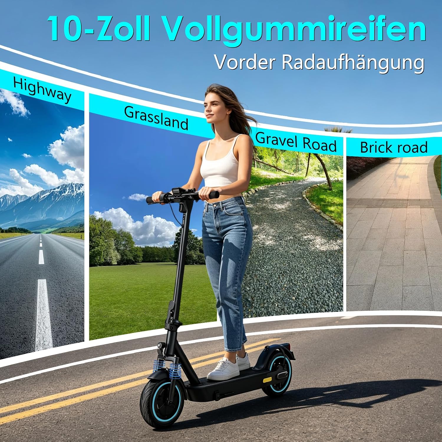 E Scooter mit Straßenzulassung, 500W Spitzenleistung, 10-Zoll Wabenreifen, Elektroroller, Höchstge Schwindigkeit 20 KM/H, 8Ah/12Ah Akku, 35-45 KM Reichweite, Doppelbremse – Bild 4