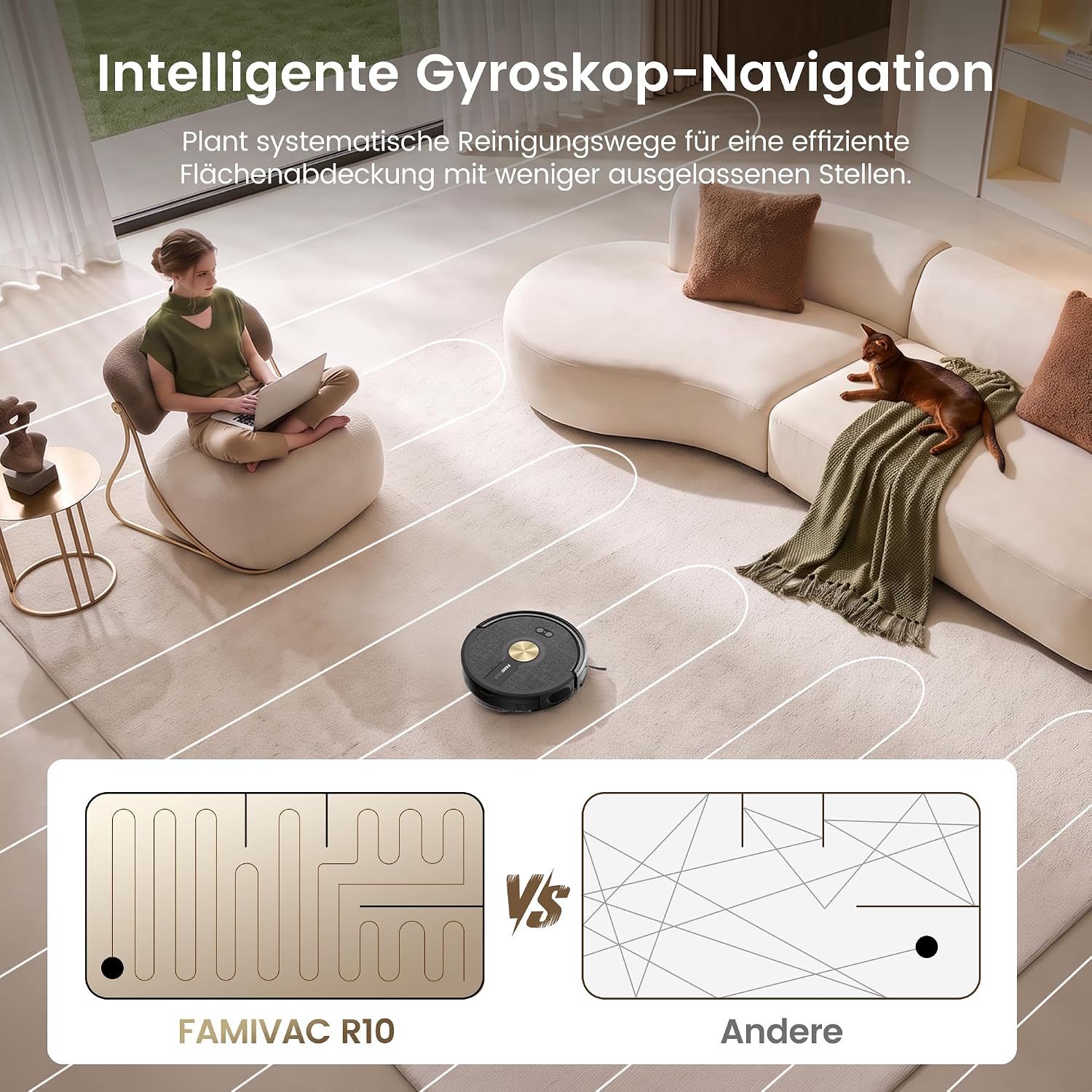 FAMIVAC R10 Saugroboter mit Wischfunktion 3-in-1, 6000pa & 160mins Laufzeit – Bild 3