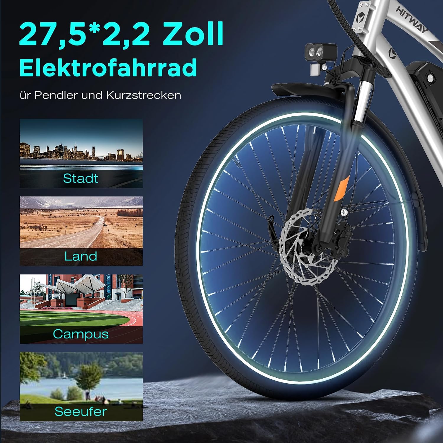 HITWAY 27,5 Zoll E-Bike mit Mittelmotor, 250W, 36V 13Ah Akku, 70 Nm Drehmoment, bis zu 180 km Reichweite, 7-Gang, Pedelec Trekkingrad für Damen und Herren – Bild 7