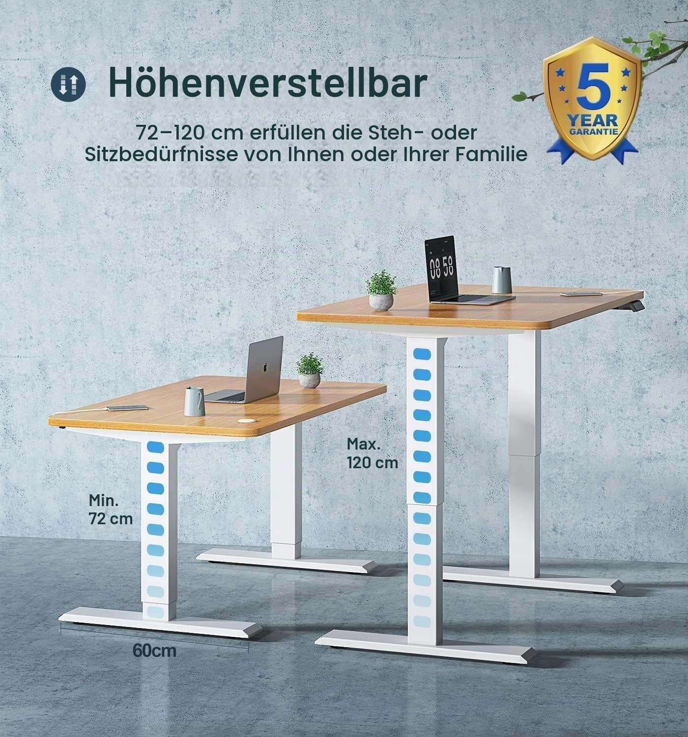 MAIDeSITe höhenverstellbarer elektrisher Schreibtisch mit 2 starken Motoren, höhenverstellbares tischgestell 2 teiligen Beinen sowie auch 4 Memory-Steuerung und Kollisionschutz Funktion(Weiß) – Bild 4