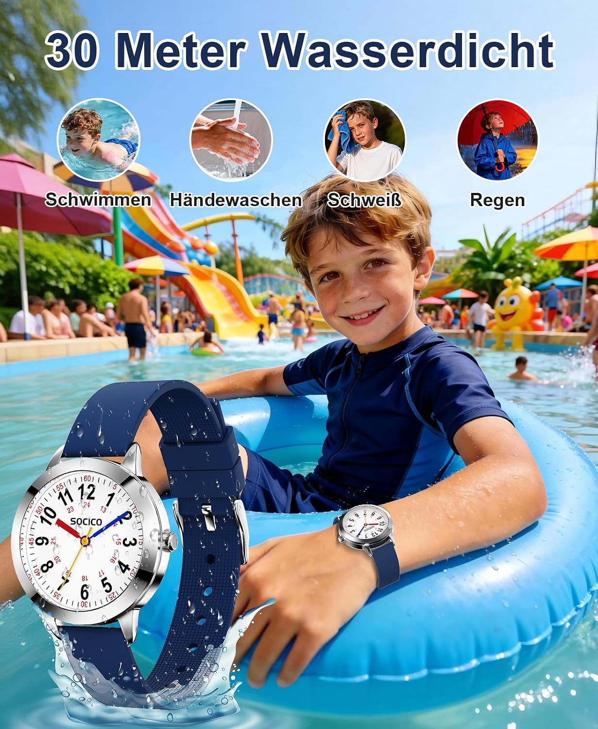 SOCICO Kinder Lernuhr Armbanduhr wasserdichte Analoguhr für Mädchen Jungen – Bild 2