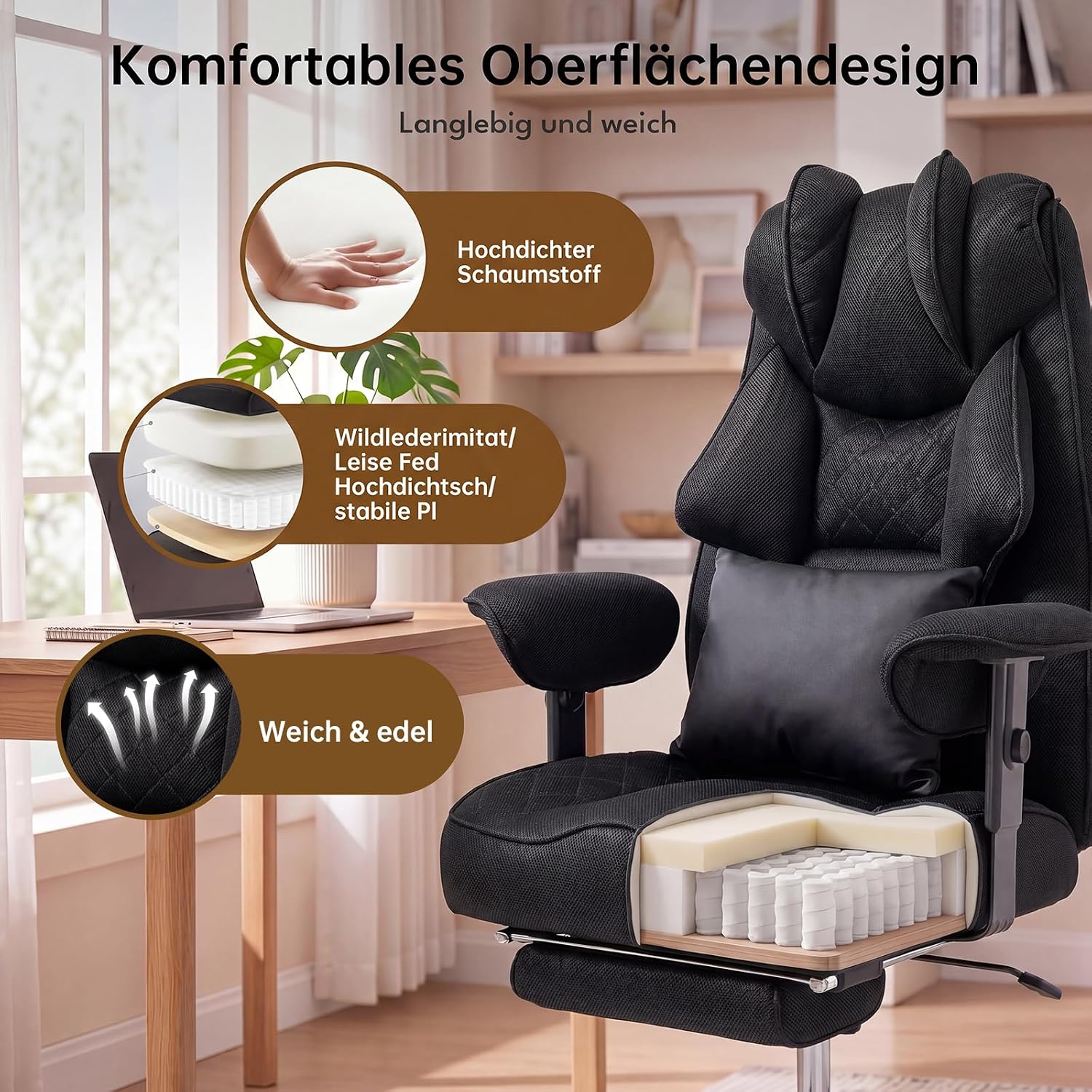 Ergonomischer Bürostuhl 200kg, XXL Chefsessel Fußstütze Homeoffice – Bild 6