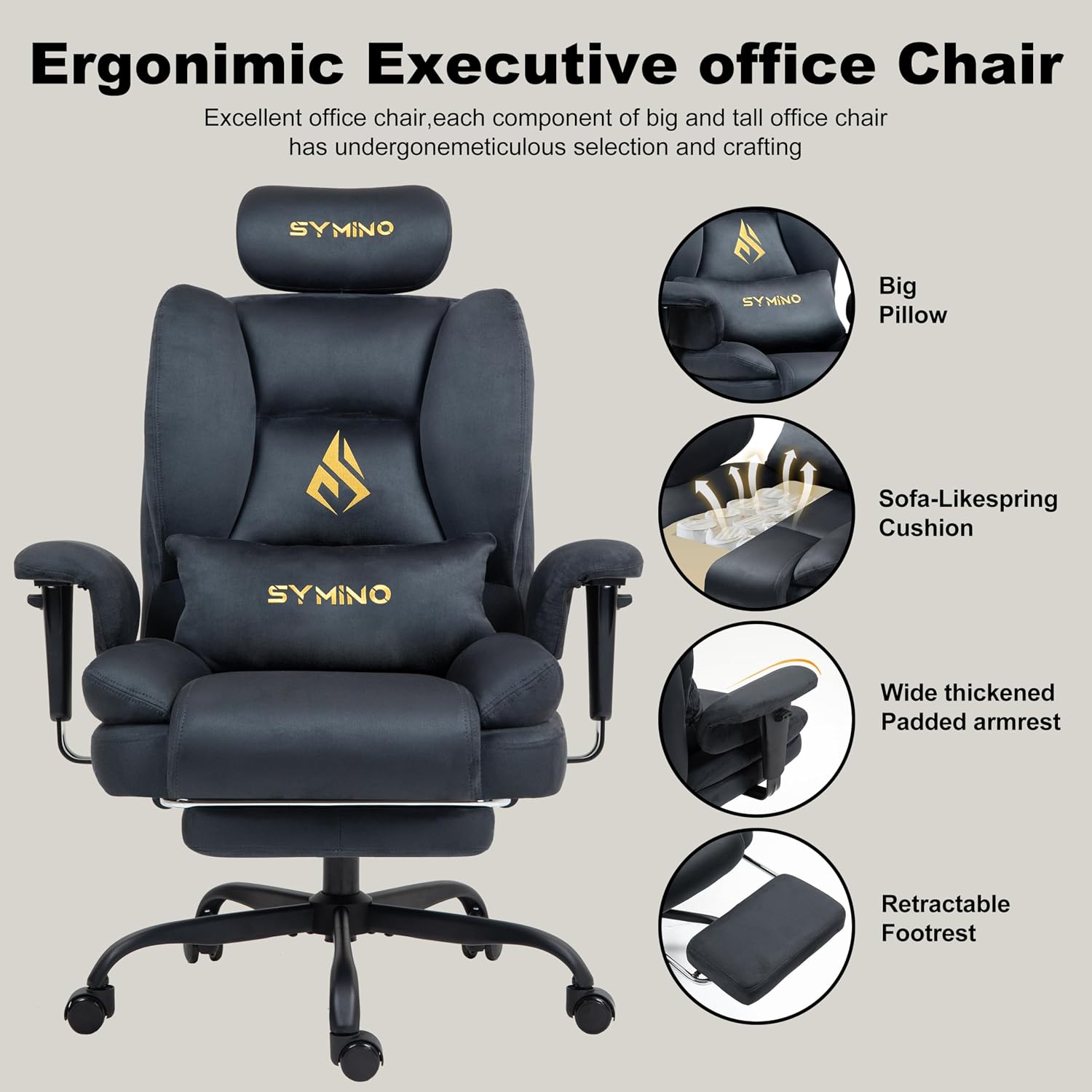Symino Gaming Stuhl Sofa-ähnliches Chefsessel Bürostuhl Ergonomisch – Bild 4