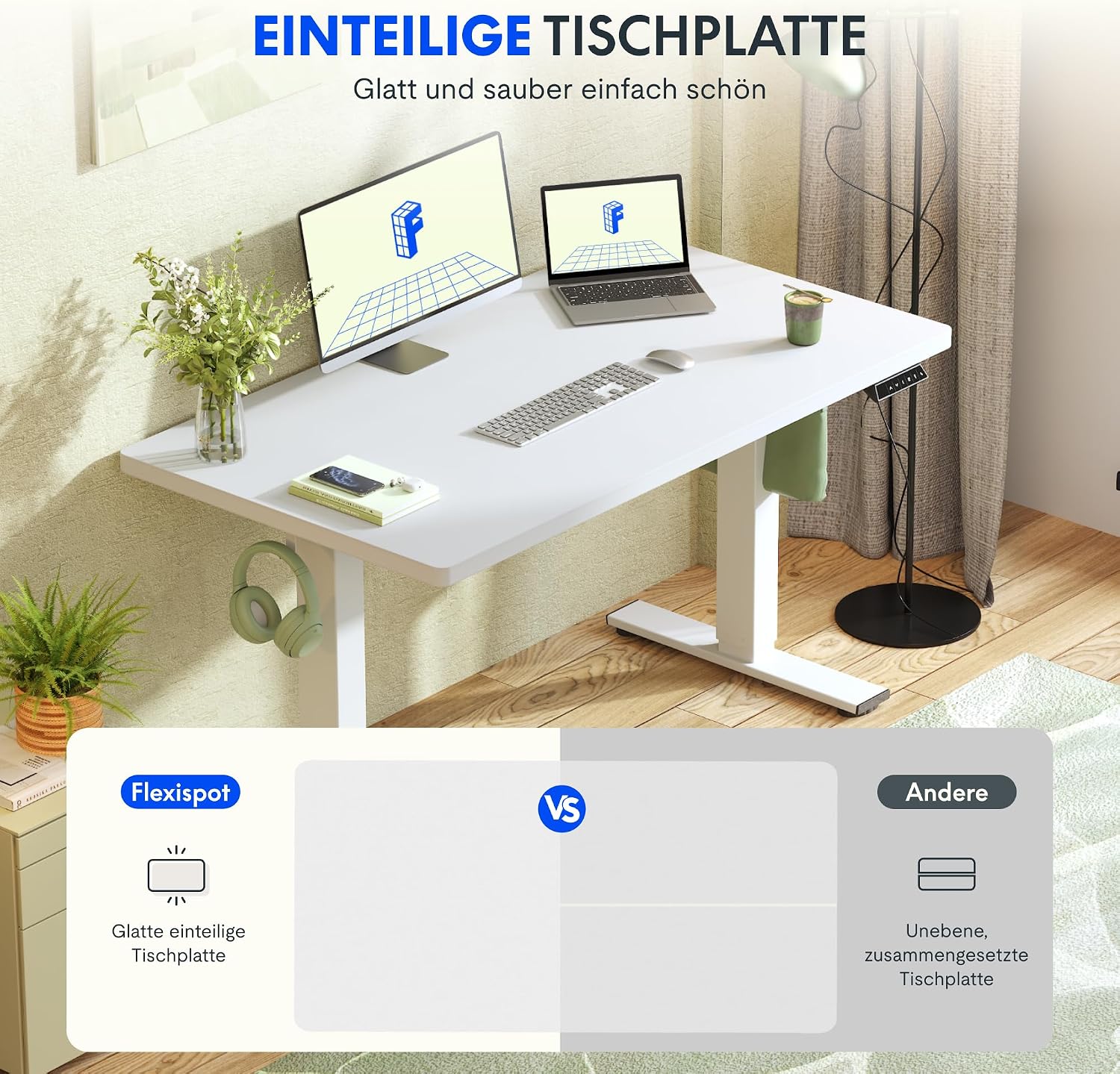 FLEXISPOT Höhenverstellbarer Schreibtisch Basic 140x80cm – Bild 3