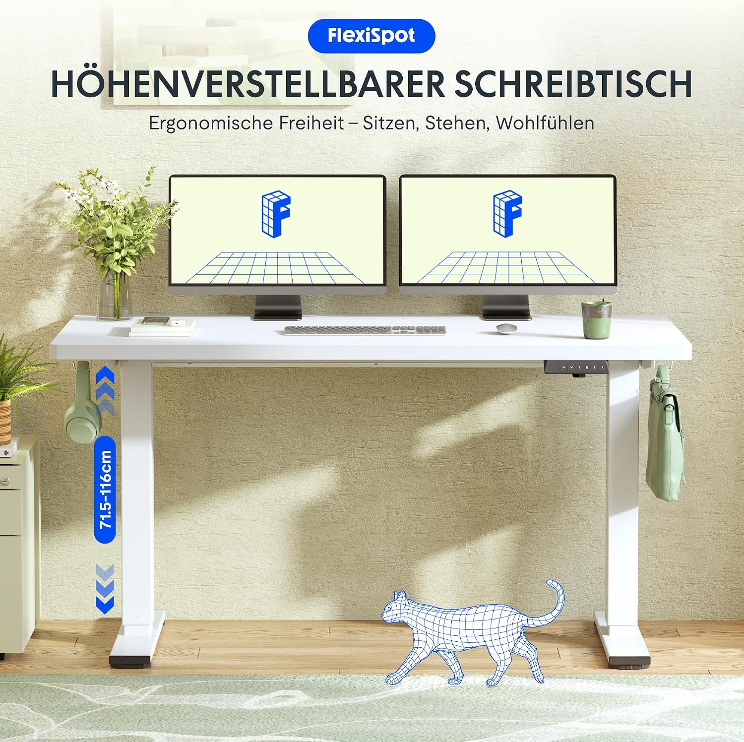 FLEXISPOT Höhenverstellbarer Schreibtisch Basic 140x80cm – Bild 2