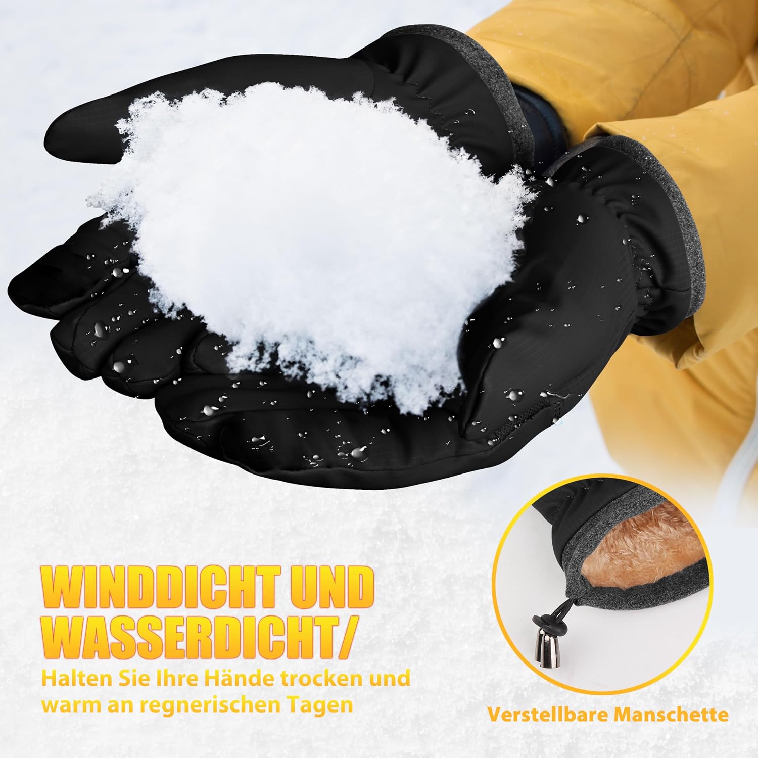 ihuan Thermo Fahrradhandschuhe Herren Damen -Warme Schnee WinterHandschuhe Touchscreen Wasserdicht Winddicht rutschfest Sporthandschuhe für Radfahren, Laufen, Skifahren, Wandern – Bild 3