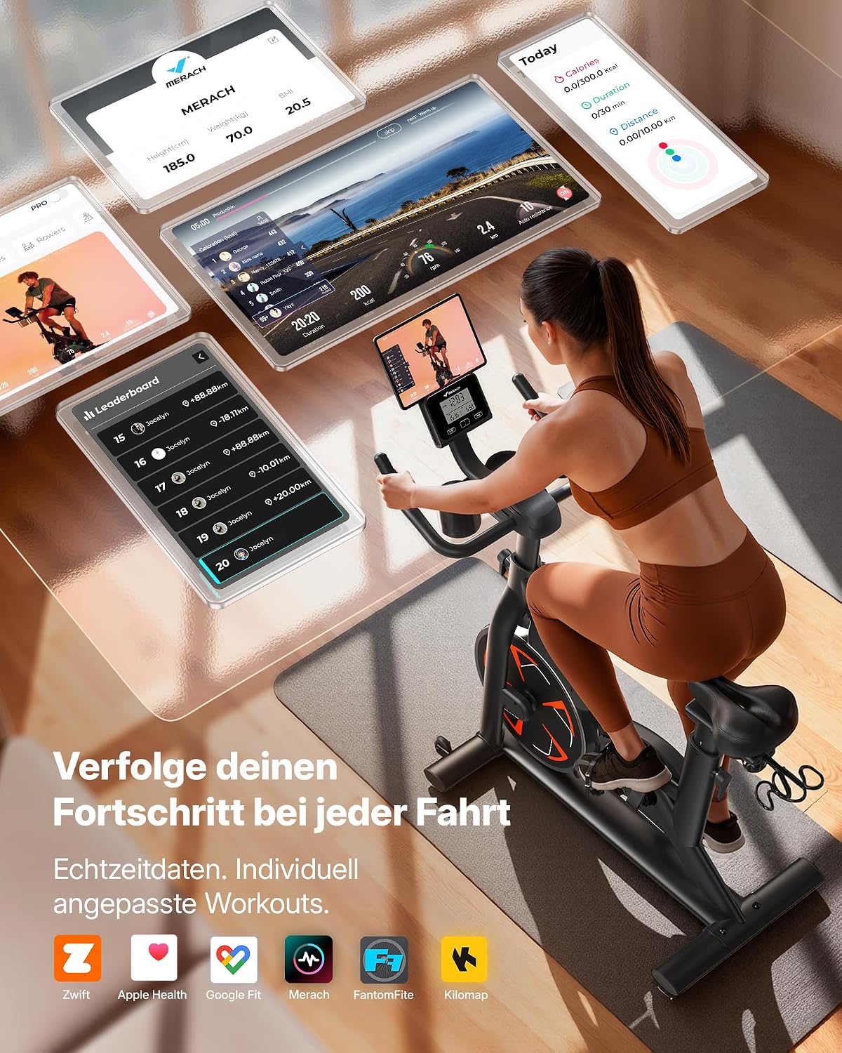 MERACH PRO Heimtrainer Fahrrad mit 8KG High-Inertia Schwungrad für Optimierte Laufruhe, Leises Magnetbremssystem, Verstärkter H-Rahmen, Stoßdämpfender Luftkissensattel, Eigene App, Bis 150KG – Bild 4