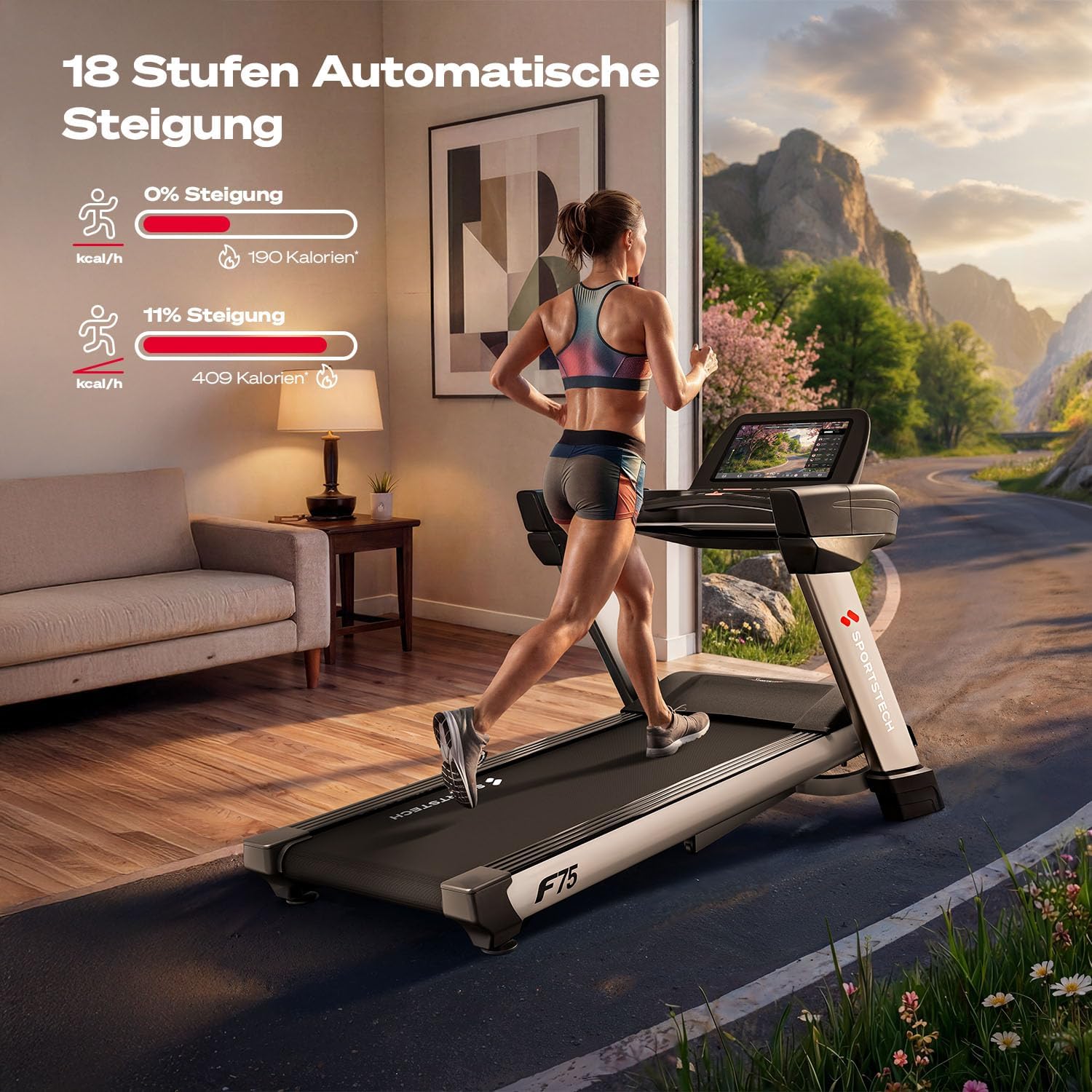 Sportstech, Laufband klappbar mit großem 21,5-Zoll-Touchdisplay, F75 – Bild 4