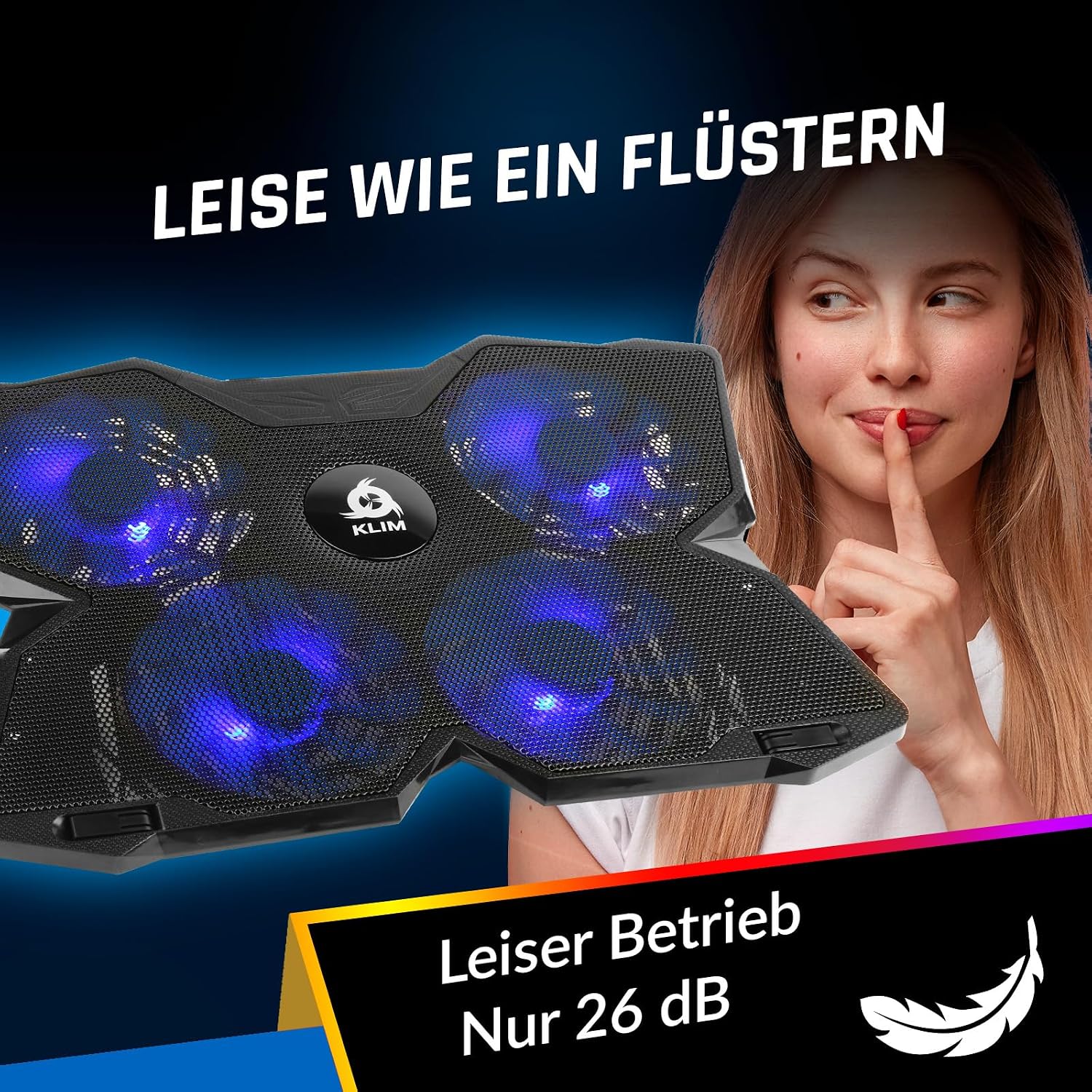KLIM® Wind Laptop Kühler - Mehr als 500 000 verkaufte Einheiten - NEU - Leistungsstark - Schneller Kühlvorgang - 4 Lüfter PC Notebook PS4 Belüfteter Laptop Ständer - Blau – Bild 6