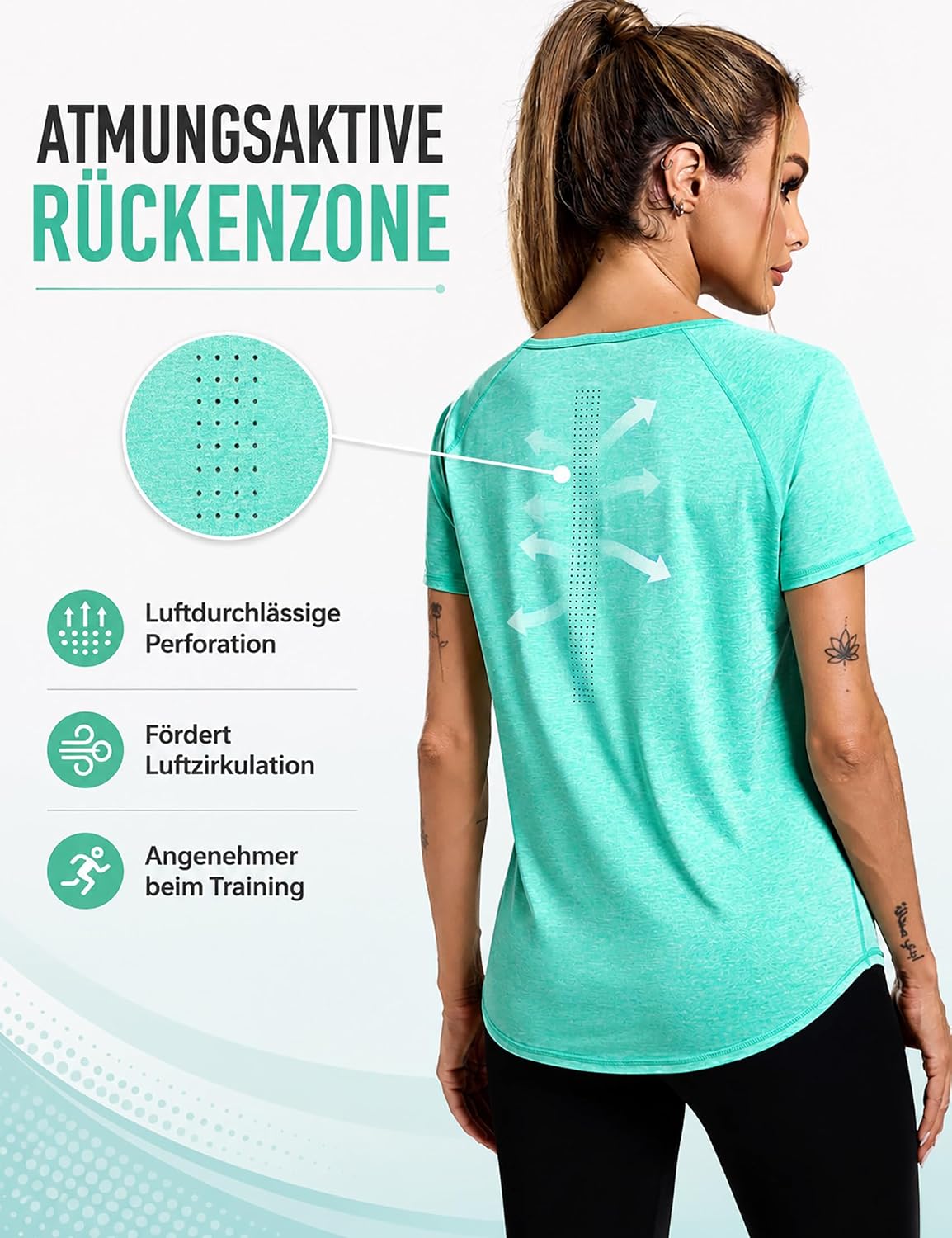 UV Shirt Damen V Ausschnitt Kurzarm Sport Top Sommer Leicht – Bild 5