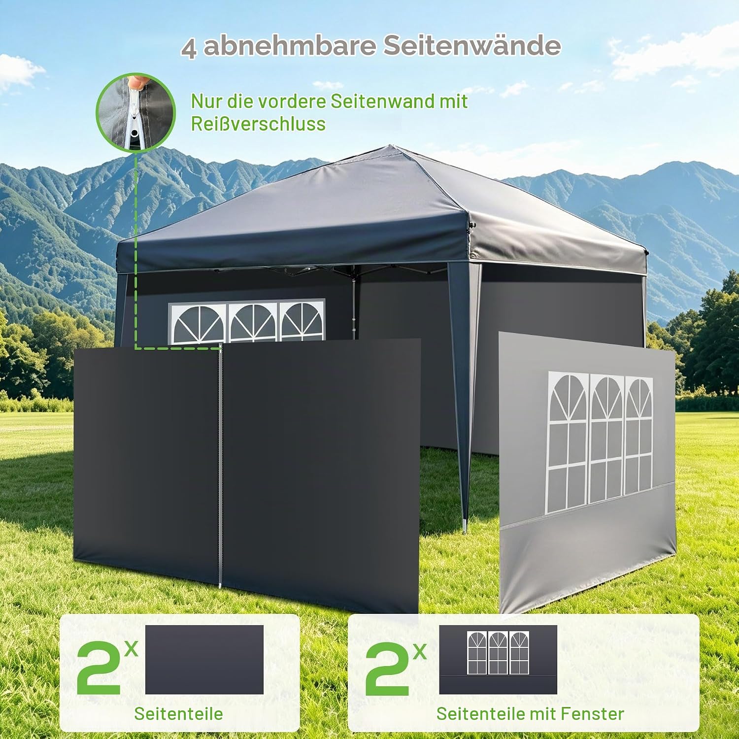 3x3 Faltpavillon, Winterfest Pop Up Pavillon mit 4 Seitenwänden Wasserdicht & Stabil, Höhenverstellbar – Ideal als Partyzelt, Gartenpavillon & Faltzelt für Camping, Festival und Party – Bild 6