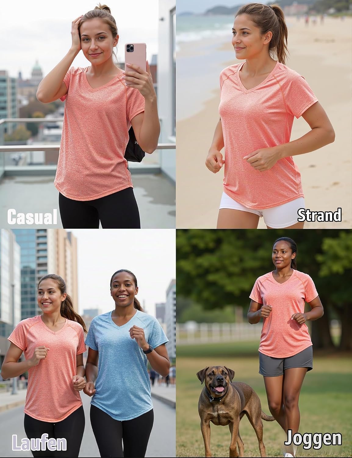 UV Sportshirt Damen Kurzarm V-Ausschnitt Sommer T-Shirts Mesh Rücken – Bild 7