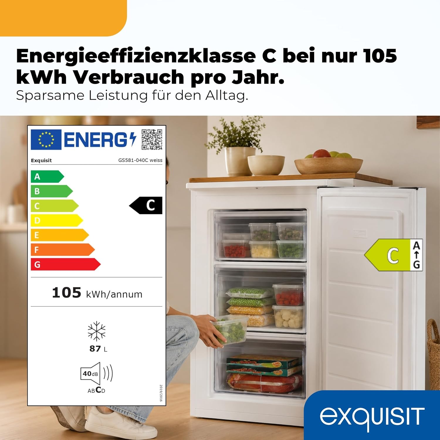 Exquisit Gefrierschrank GS581-040Cweiss - 87 L Nutzinhalt - 85,5 cm Höhe – Bild 3