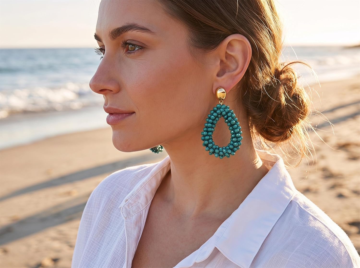 Bohemian Ohrringehängend für Damen,Tröpfchenförmiger handgewebter Kristallhänge Modischer Schmuck – Bild 5