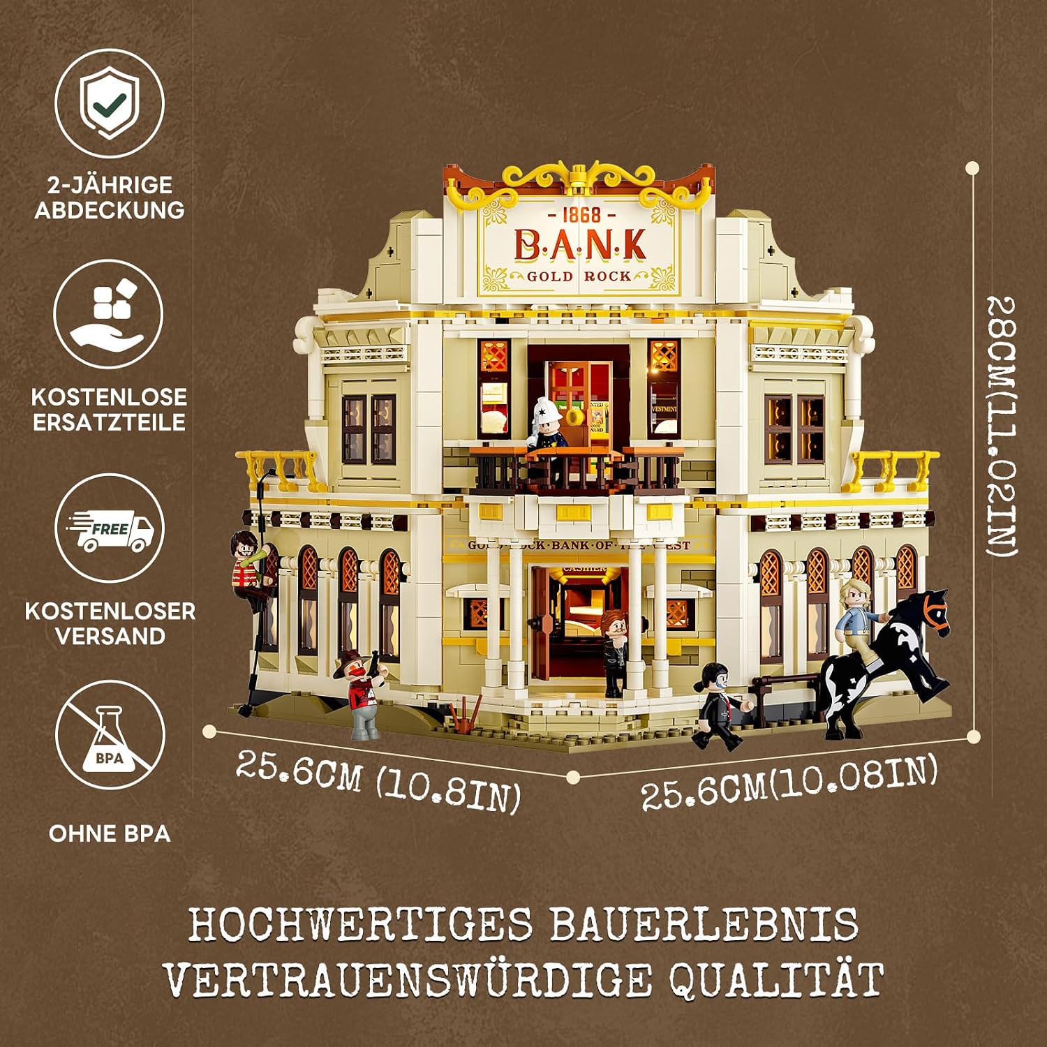 Lumibricks Western Bank Heist Bausatz – 2875 PCS Wildwest-Stadt Flagship-Modell mit 11 LED-Lichtern, 6 Minifiguren, Hochdetaillierte Architektur, Sammlerstück & Geschenk für Erwachsene & Kinder – Bild 5
