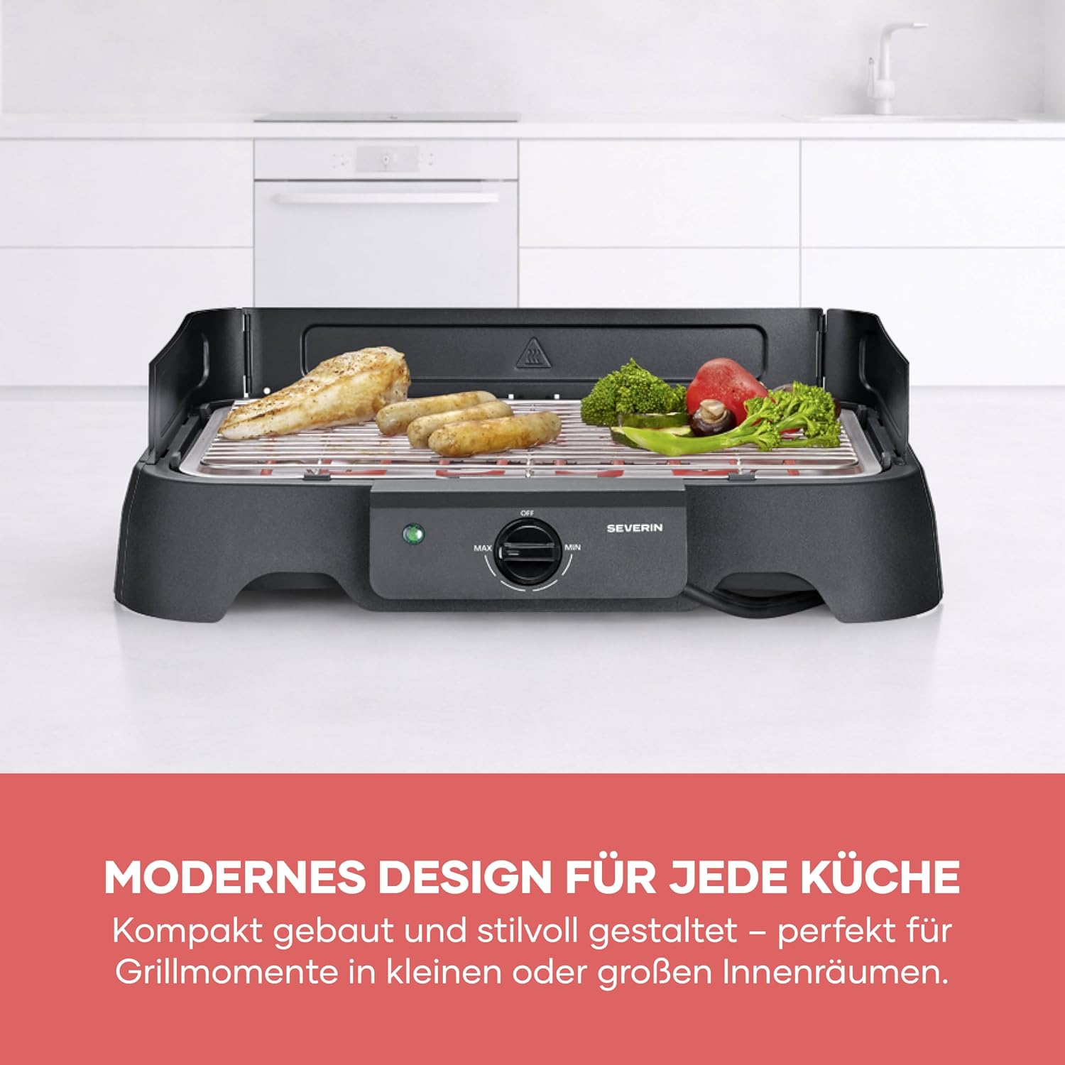 Severin Elektrogrill, Temperaturen 35-200 Grad Celsius, schnelles Aufheizen, 38x22 cm, Tischgrill mit Auffangschale, Edelstahl-Grillrost, Balkongrill, einfache Reinigung, 2000W, schwarz, PG 8593 – Bild 9
