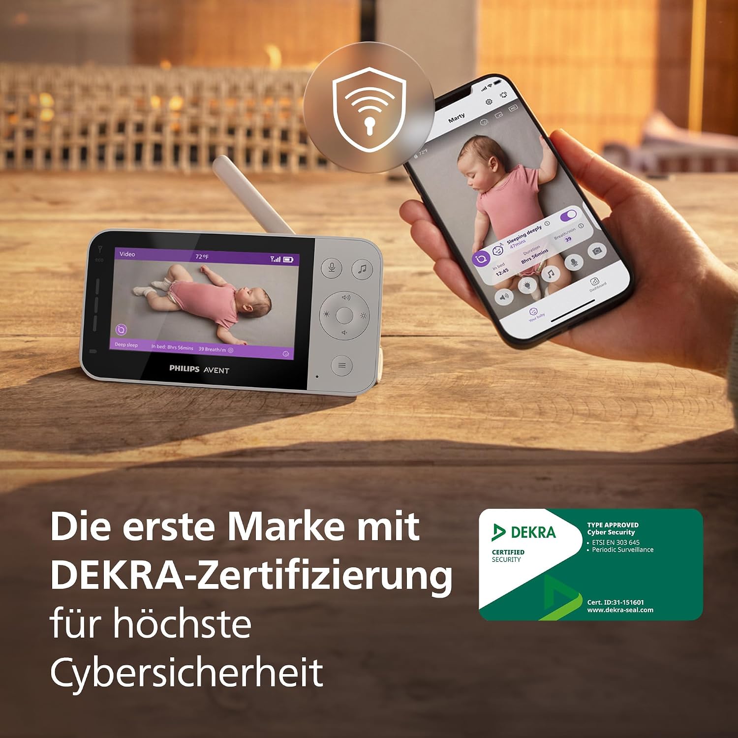Philips AVENT Connected Babyphone mit Kamera und WLAN, hochwertiger HD-Kamera, Infrarot-Nachtsichtfunktion, Schrei-Erkennung, Gegensprechfunktion, DEKRA Zertifiziert privat und sicher, SCD951/26 – Bild 2