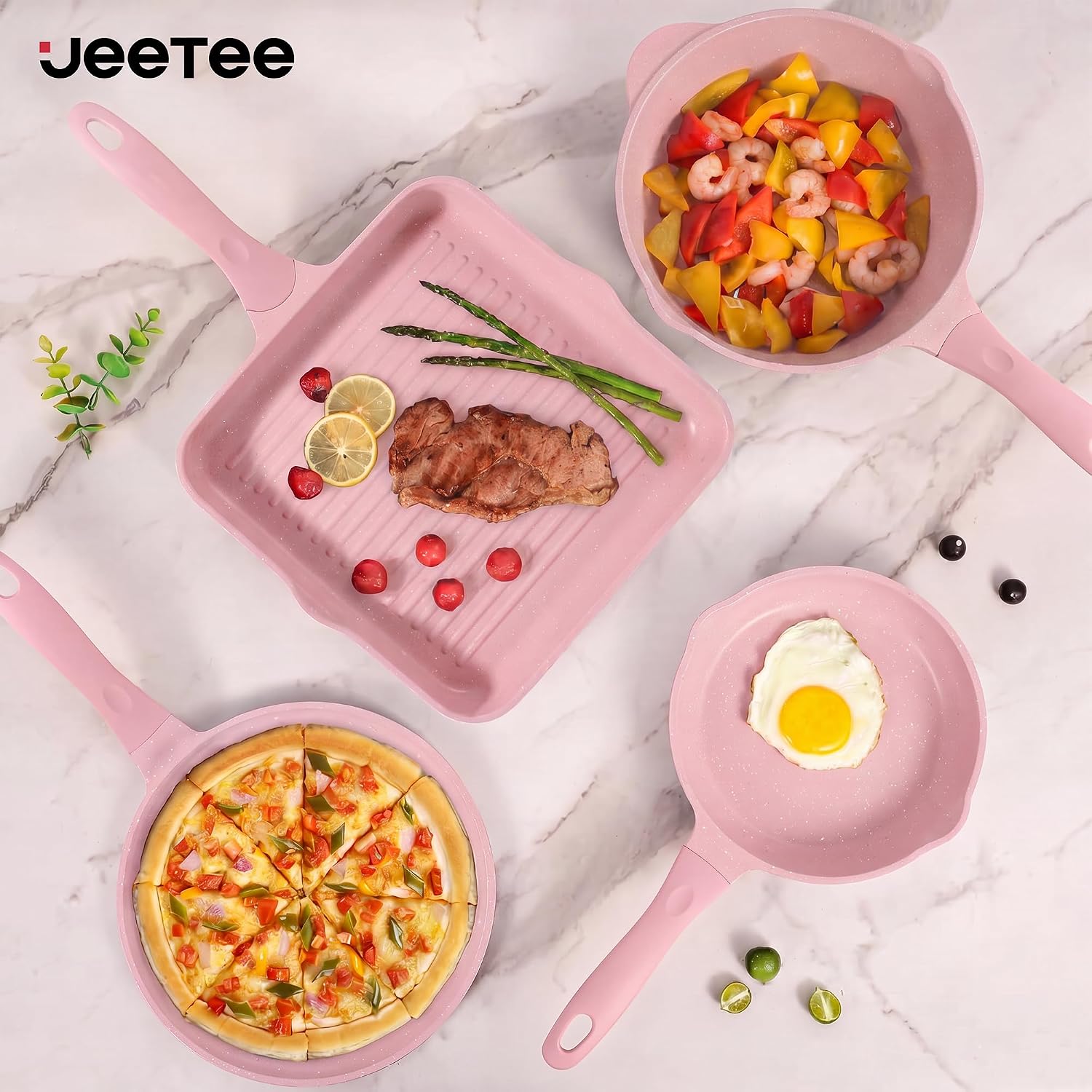 JEETEE Topfset Pfannenset 23-teilig für Induktion, Rosa/Pink – Bild 8