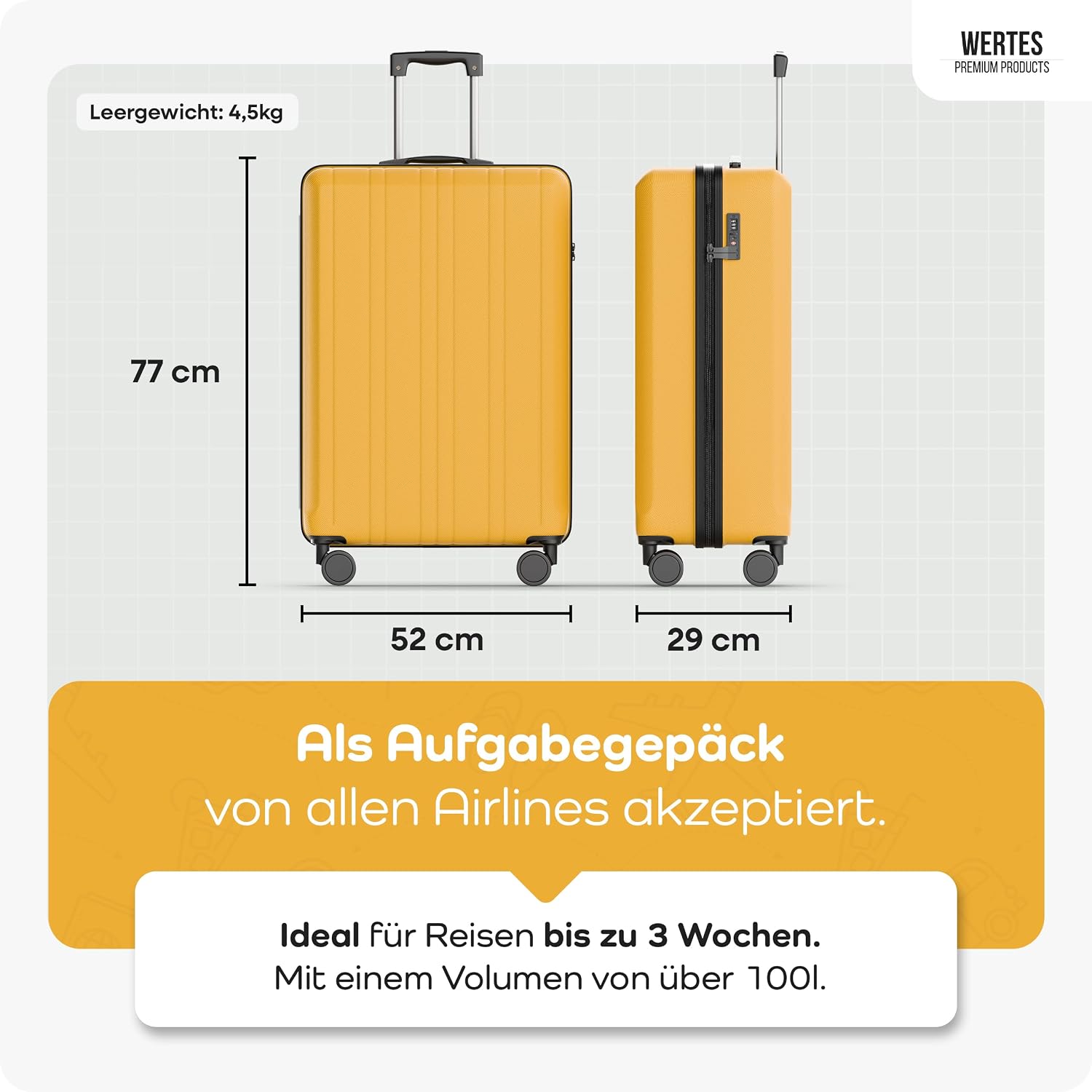 Koffer Groß 77cm - 100L - TSA Schloss Hartschalen Koffer mit Doppelrollen, Reisekoffer, Trolleys, Reisekoffer mit Rollen – Bild 3