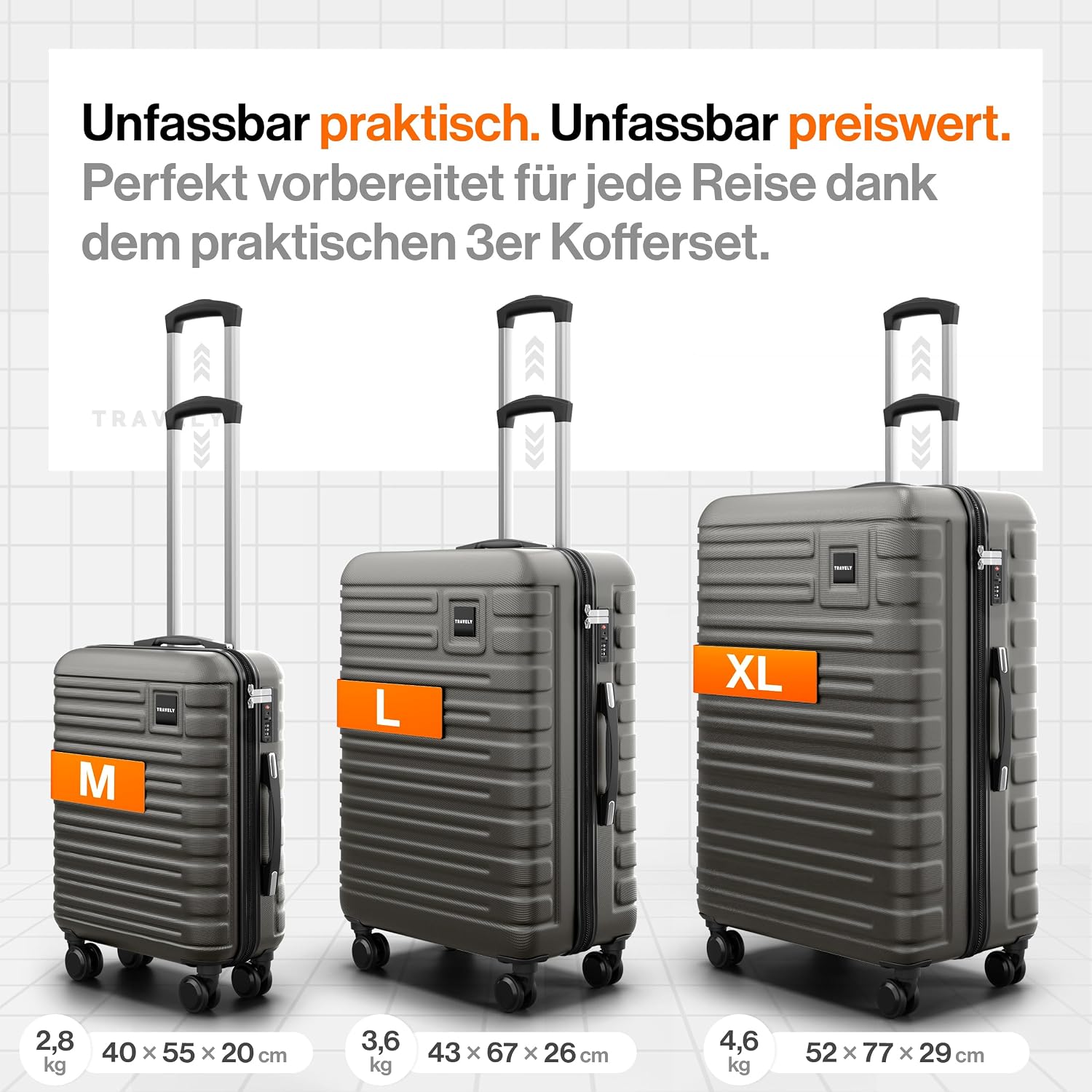 Travely Polycarbonat Koffer Set 77cm, 67cm, Handgepäck Koffer in einem Set, Sehr robuste Reisekoffer mit sanften Rollen & TSA Schloss, Reisekoffer – Bild 3