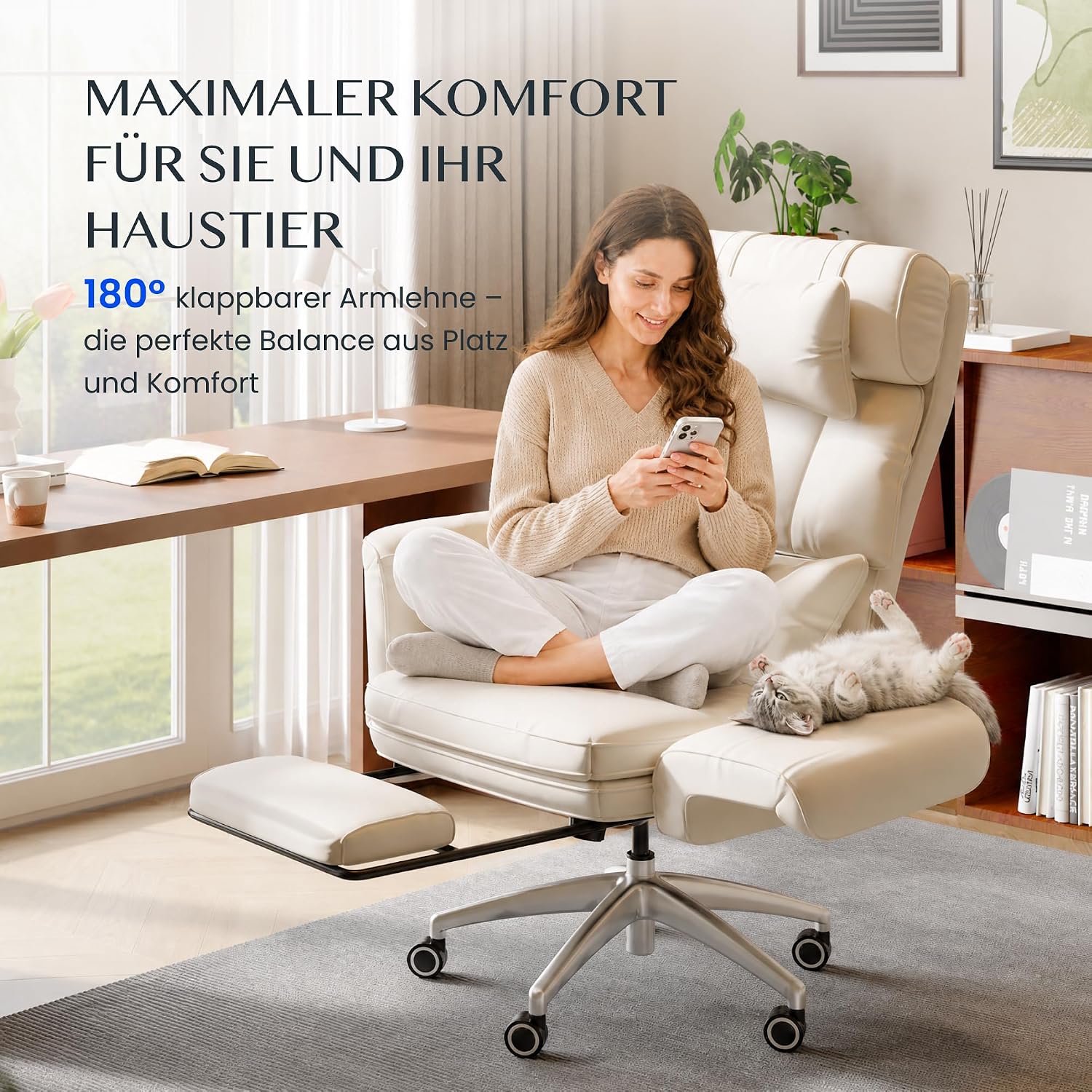 FLEXISPOT 180° verstellbarer Bürostuhl mit Fußstütze HC4 Beige – Bild 8