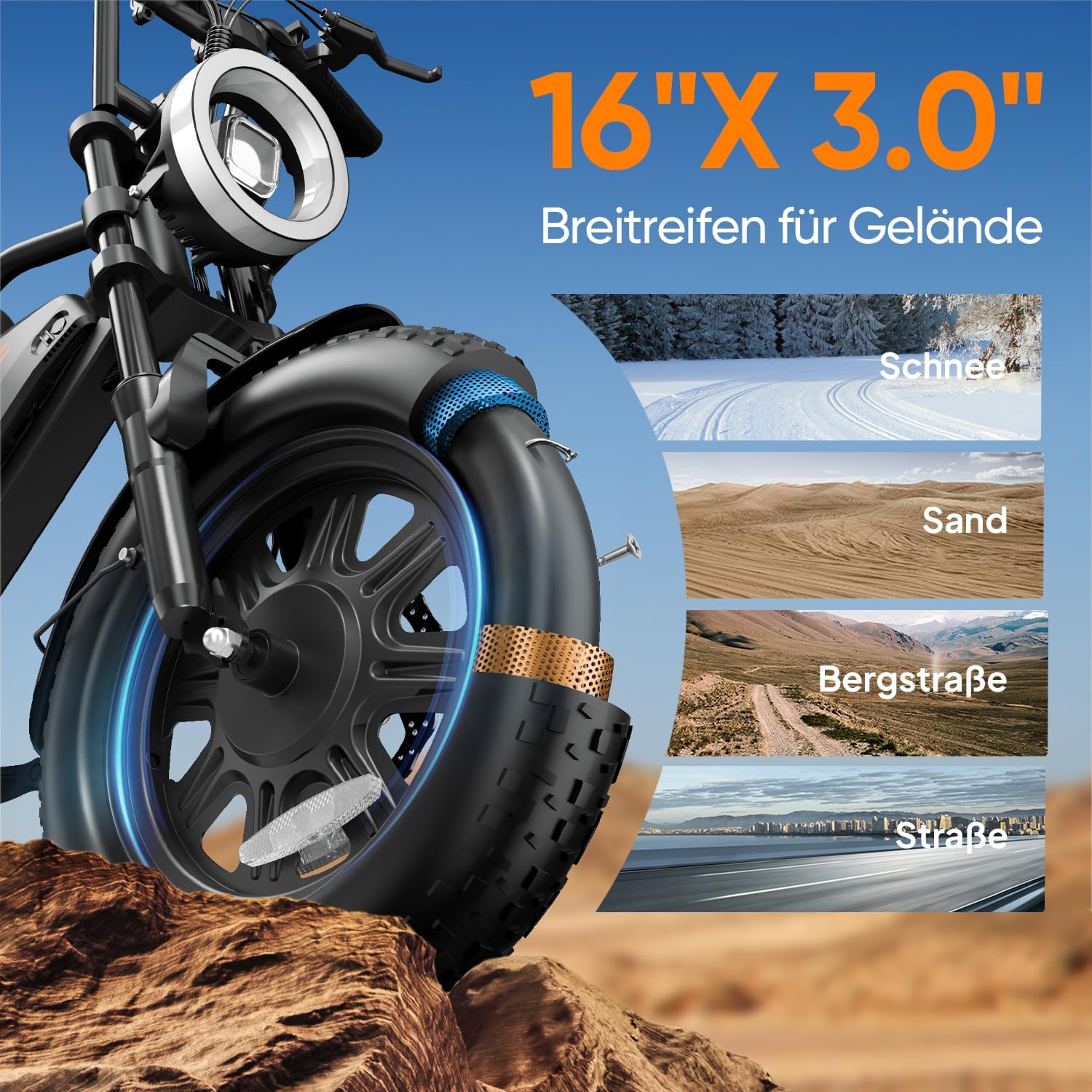 URLIFE E Bike 16" x 3.0, 48V 13Ah Herausnehmbarer Akku Elektrofahrrad, 250W Bürstenloser Motor, 100km Reichweite, E-Bike mit Doppelfederung, Elektrofahrräder für Jugendliche und Erwachsene – Bild 5