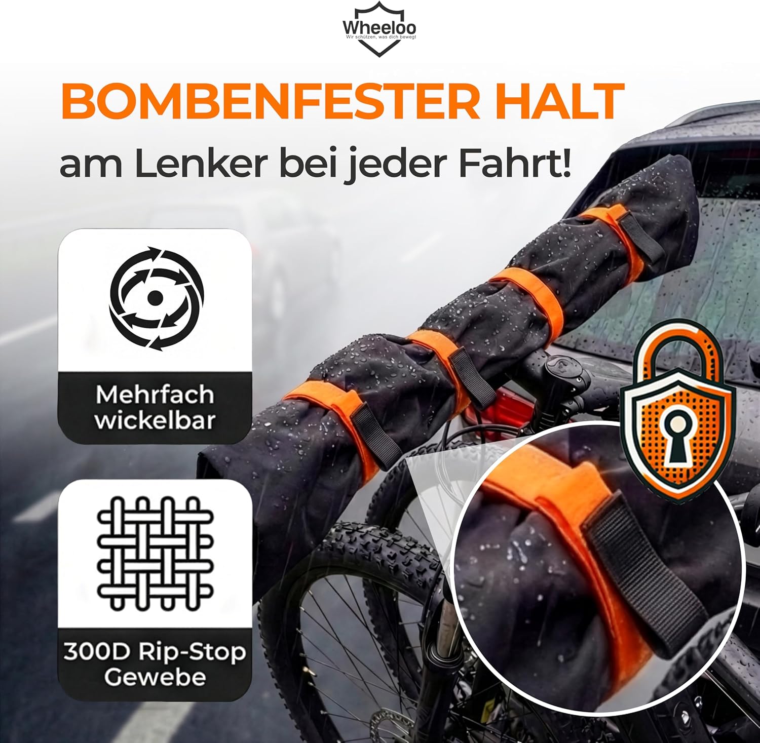 E-Bike Transportschutz Set 3-teilig für Motor, Akku und Lenker I wasserabweisende Schutzhüllen für Fahrradträger I E Bike Schutzhülle zB. für Bosch, Shimano, Yamaha Ebike I Wheeloo – Bild 4