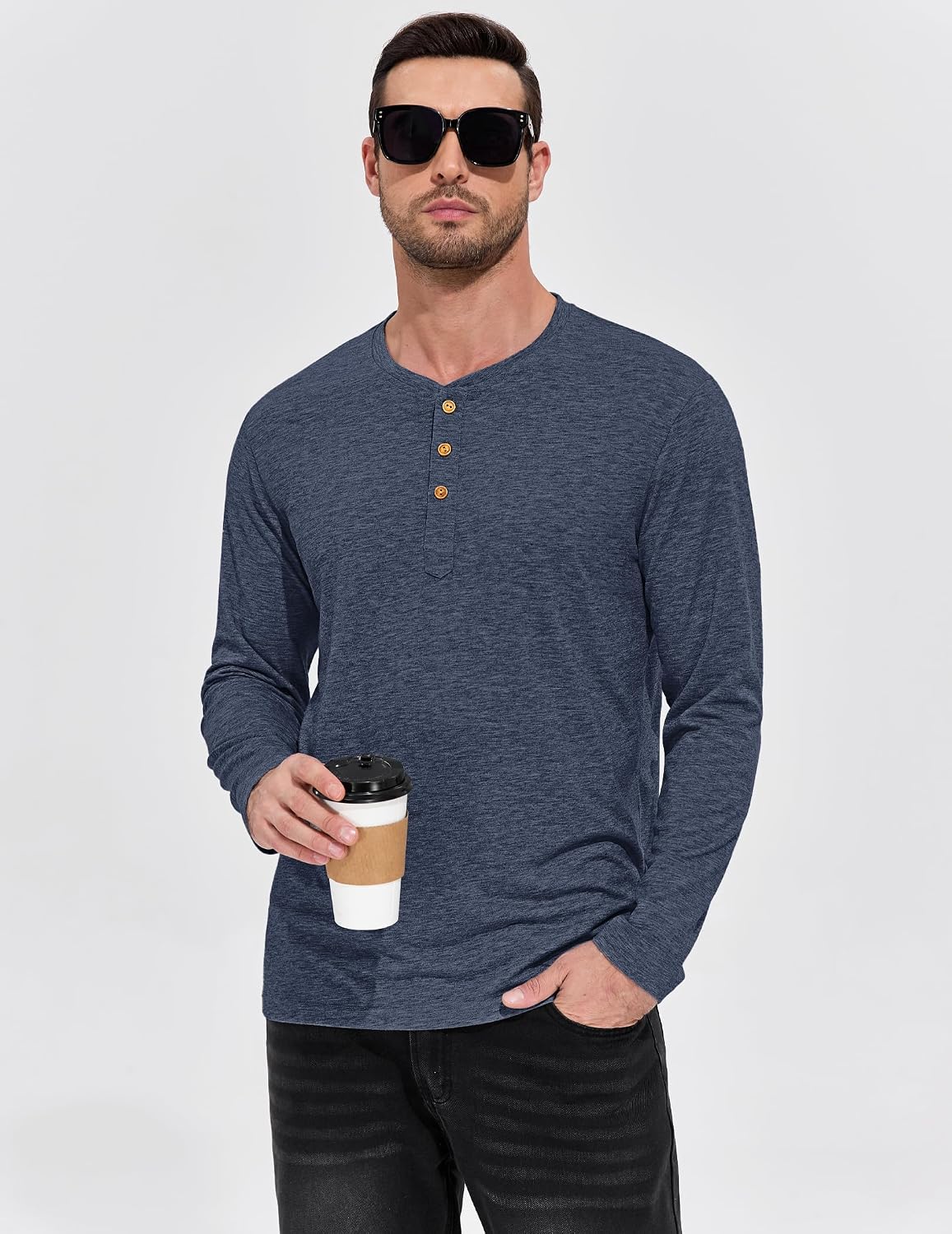 TARAINYA Henley Shirt Herren Langarm Baumwolle Longsleeve M-4XL – Bild 2
