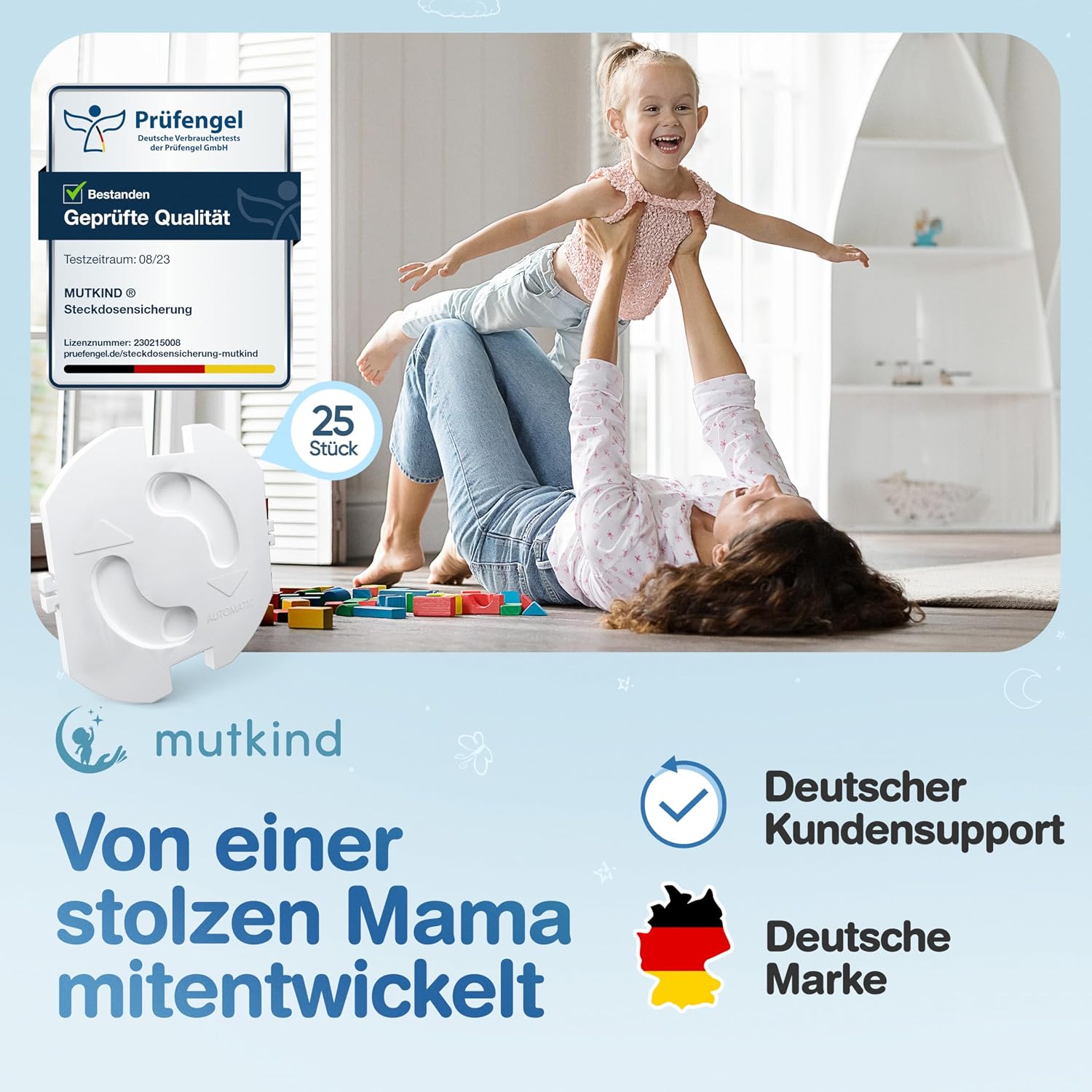MUTKIND® 25x Steckdosen Kindersicherung - (Mit Kleber von TESA) Steckdosenschutz Kindersicherung mit Drehmechanik - Kindersicherung Steckdose - Steckdosensicherung Baby – Bild 7