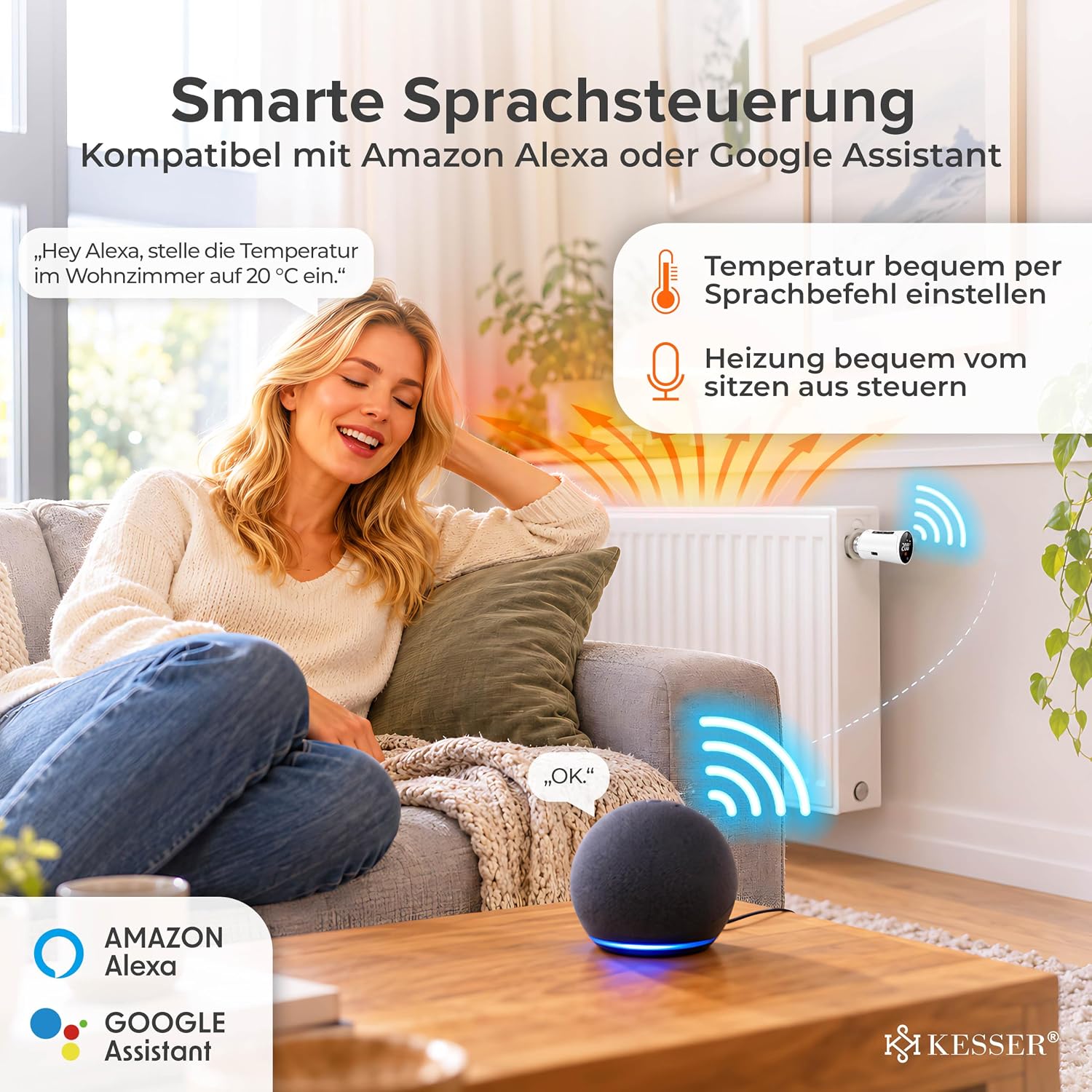 KESSER® Heizkörperthermostat 3er Set WiFi Heizungsregler | Heizungsthermostat WLAN mit Smart Home App Steuerung | Thermostat Alexa, Google Assistant mit 6 Heizkörperventilen | Energie & Kosten sparen – Bild 3