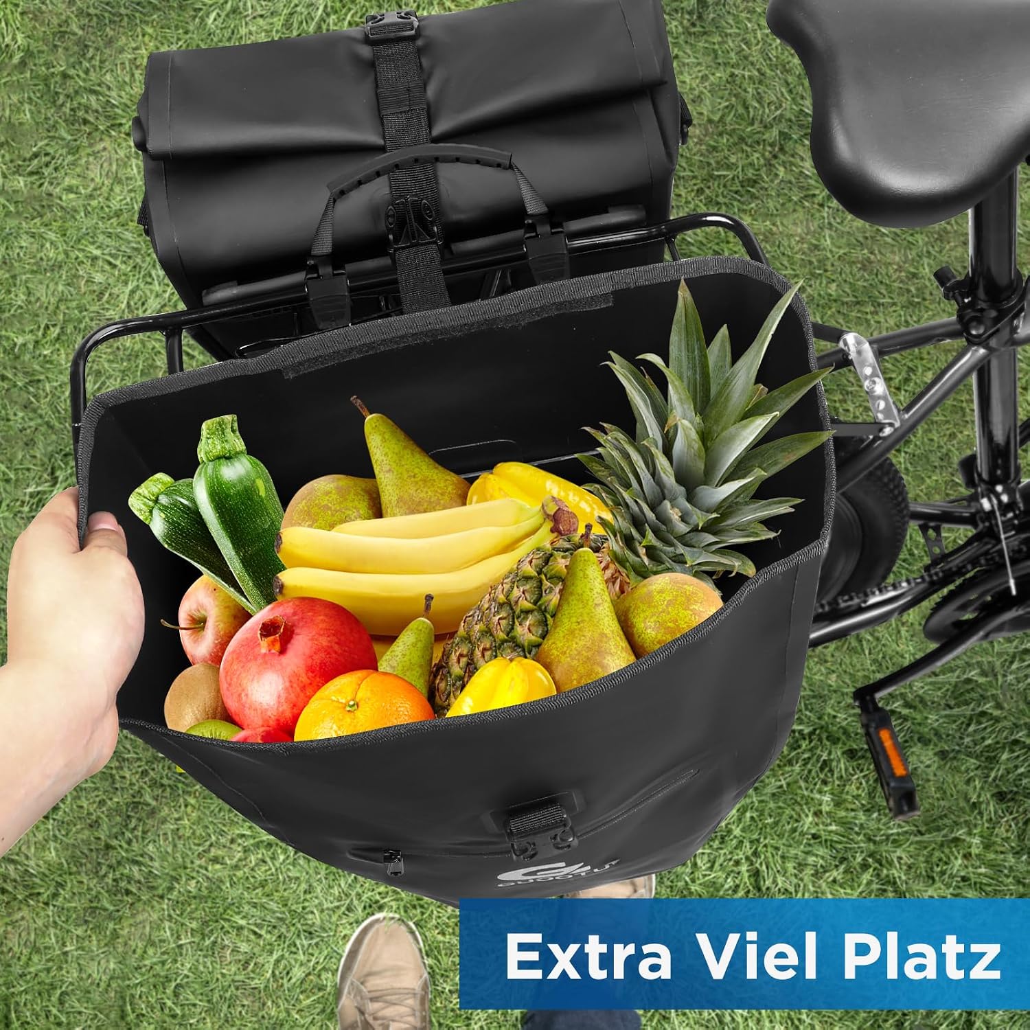 GUOOTU 2 Er Set Fahrradtasche Gepäckträger 48L,aus Tarpaulin Hinten Gepäckträgertasche mit Reflektoren, mit Tragegriff und Schultergurt (Schwarz 24L, 2er Set) – Bild 5