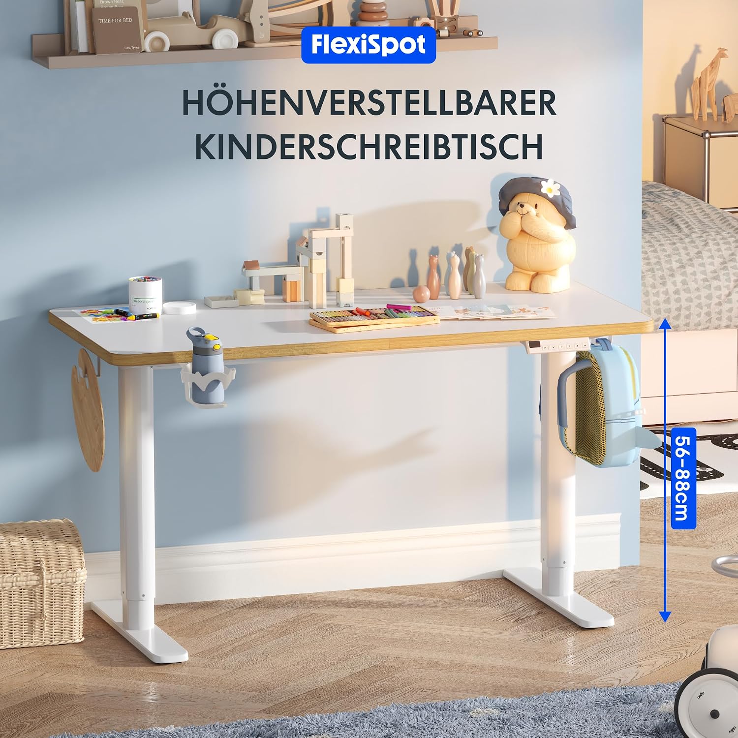 FLEXISPOT Kinderschreibtisch höhenverstellbar elektrisch 110 × 52 cm, Weiß – Bild 3