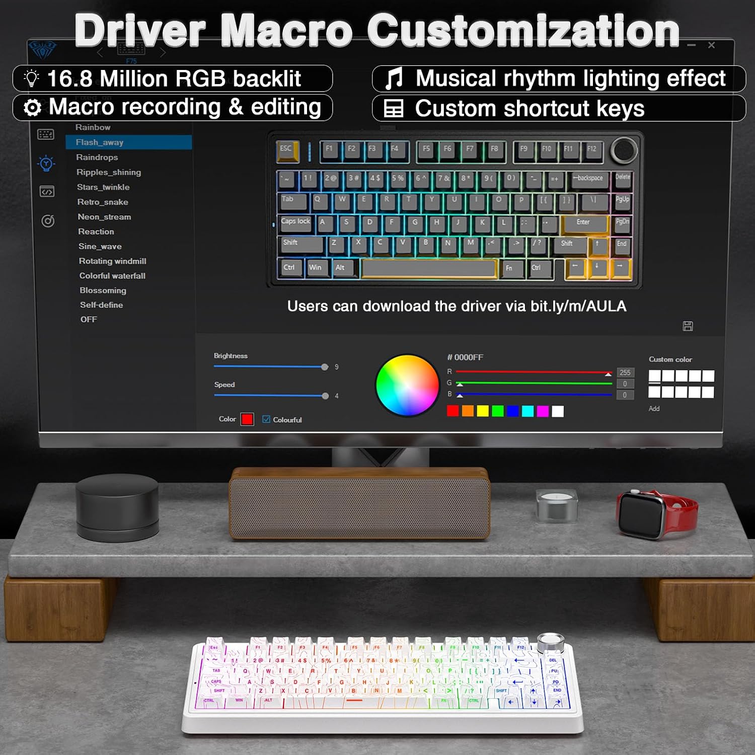 AULA F75 PRO Mechanische Tastatur Gaming,2.4GHz/Type-C/BT5.0 Mechanical Keyboard,Seitlich Graviert,Fünfschichtige Gefüllte Struktur,QWERTY,Hot-Swap Kabellos Gaming Tastatur 75 Prozent (Weiß) – Bild 6