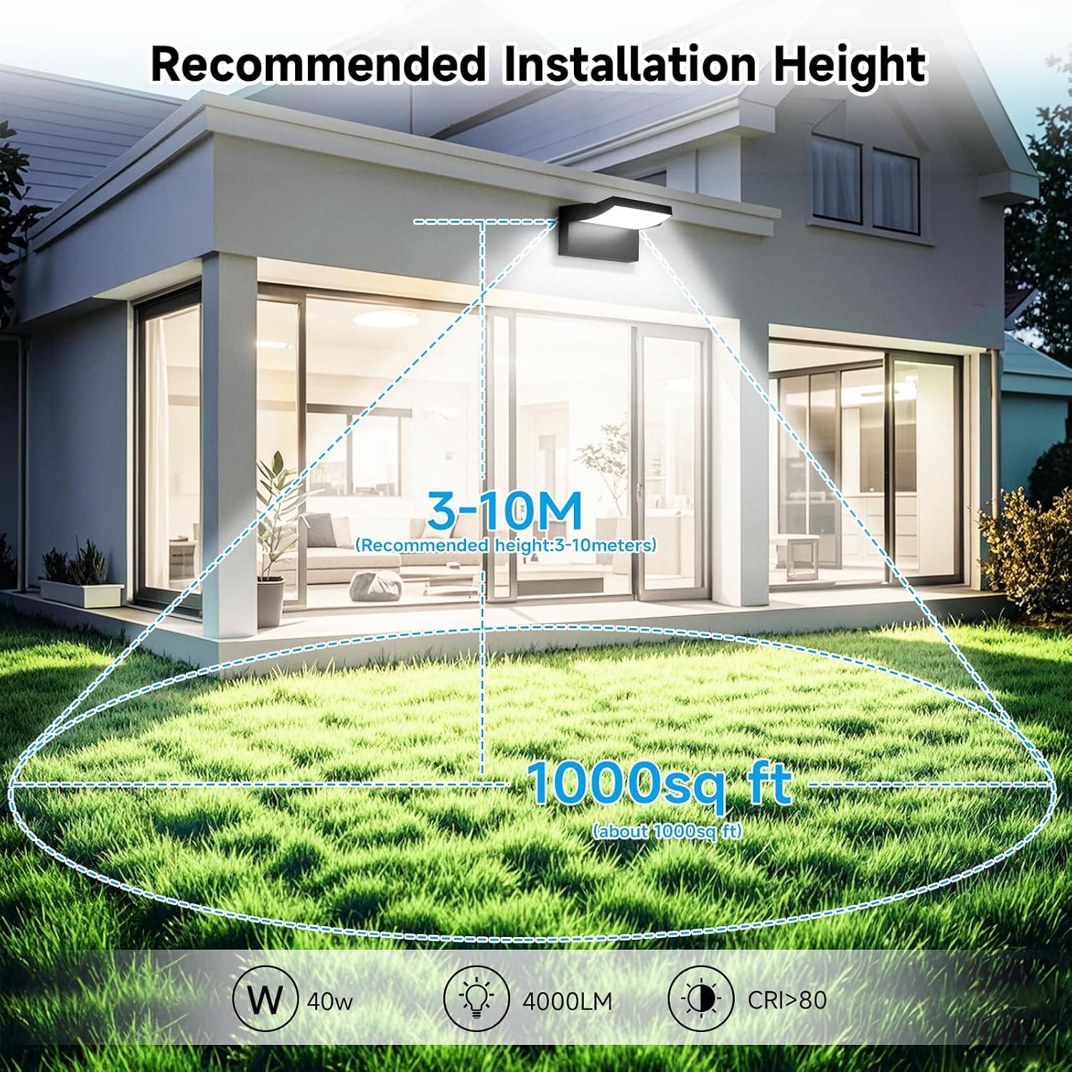 40W Applique da Parete Esterno/Interno 4000LM Faretto Led da Esterno Bianco freddo 6000K 3 Pezzi Lampade da Esterno Regolabile IP65 Impermeabile – Bild 3