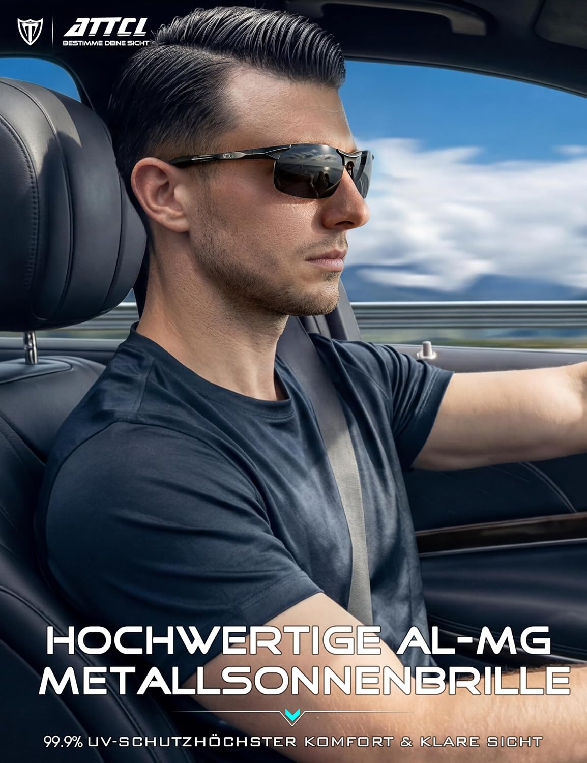 ATTCL Sonnenbrille Herren Polarisiert Sports UV400 Leicht Wrap-Around AL-MG – Bild 2