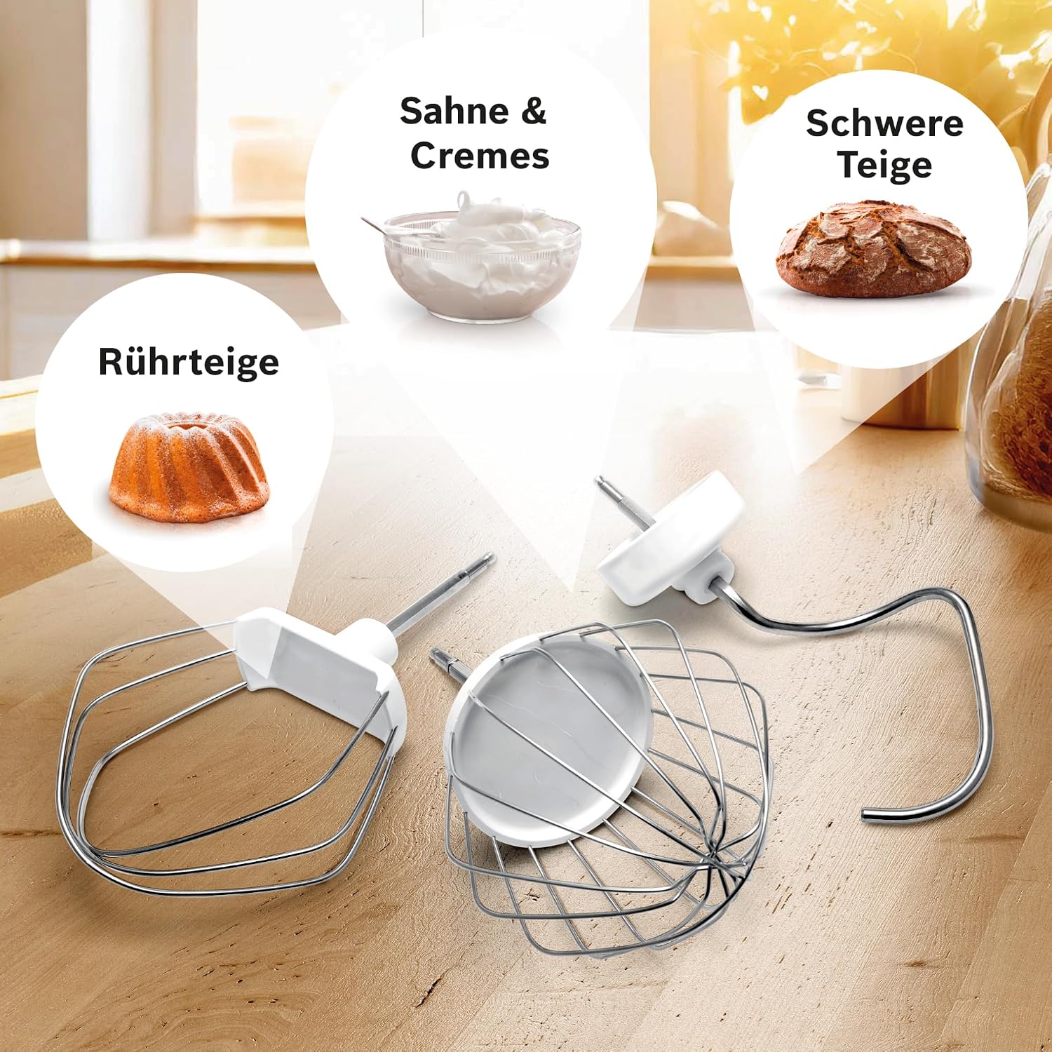 Bosch Küchenmaschine Serie 4, Edelstahl-Schüssel 3,9 L, Knethaken, Schlag- und Rührbesen Edelstahl spülmaschinenfest, Mixer 1,25 L, Durchlaufschnitzler, 3 Scheiben, 1000 W, Weiß, MUM58W20 – Bild 5