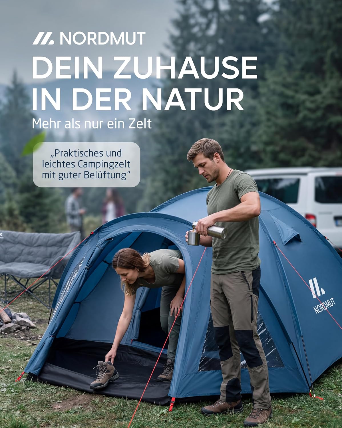 NORDMUT® Campingzelt für 2-4 Personen wasserdicht & leicht – Kuppelzelt mit verschließbarem Vorraum – 2-4 Mann Zelt mit hervorragender Luftzirkulation & kleinem Packmaß – Bild 2