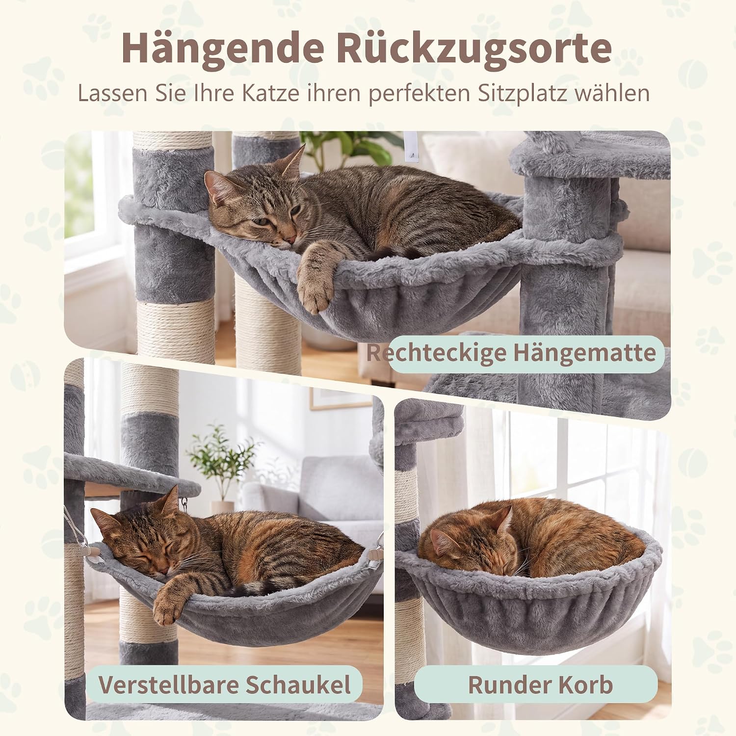 Heybly Kratzbaum, 180cm Katzenbaum für Wohnungskatzen, Hellgrau HCT034W – Bild 5
