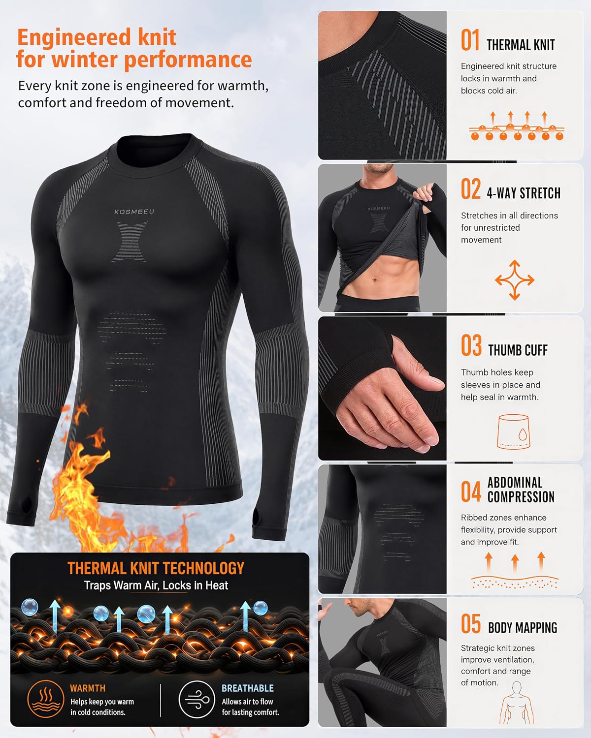 Thermounterwäsche Herren Skiunterwäsche Funktionsunterwäsche Thermowäsche – Bild 5
