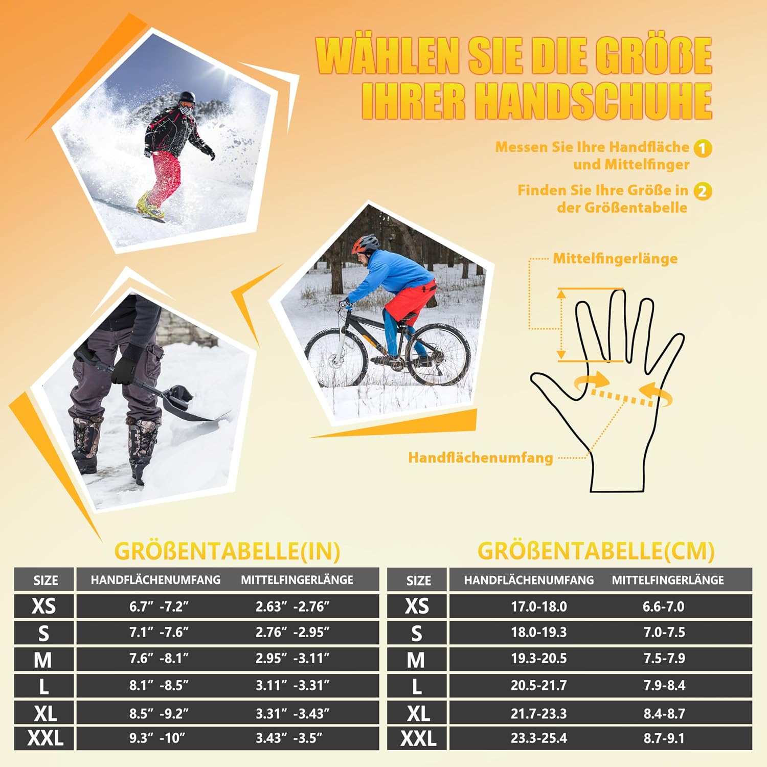 ihuan Thermo Fahrradhandschuhe Herren Damen -Warme Schnee WinterHandschuhe Touchscreen Wasserdicht Winddicht rutschfest Sporthandschuhe für Radfahren, Laufen, Skifahren, Wandern – Bild 5