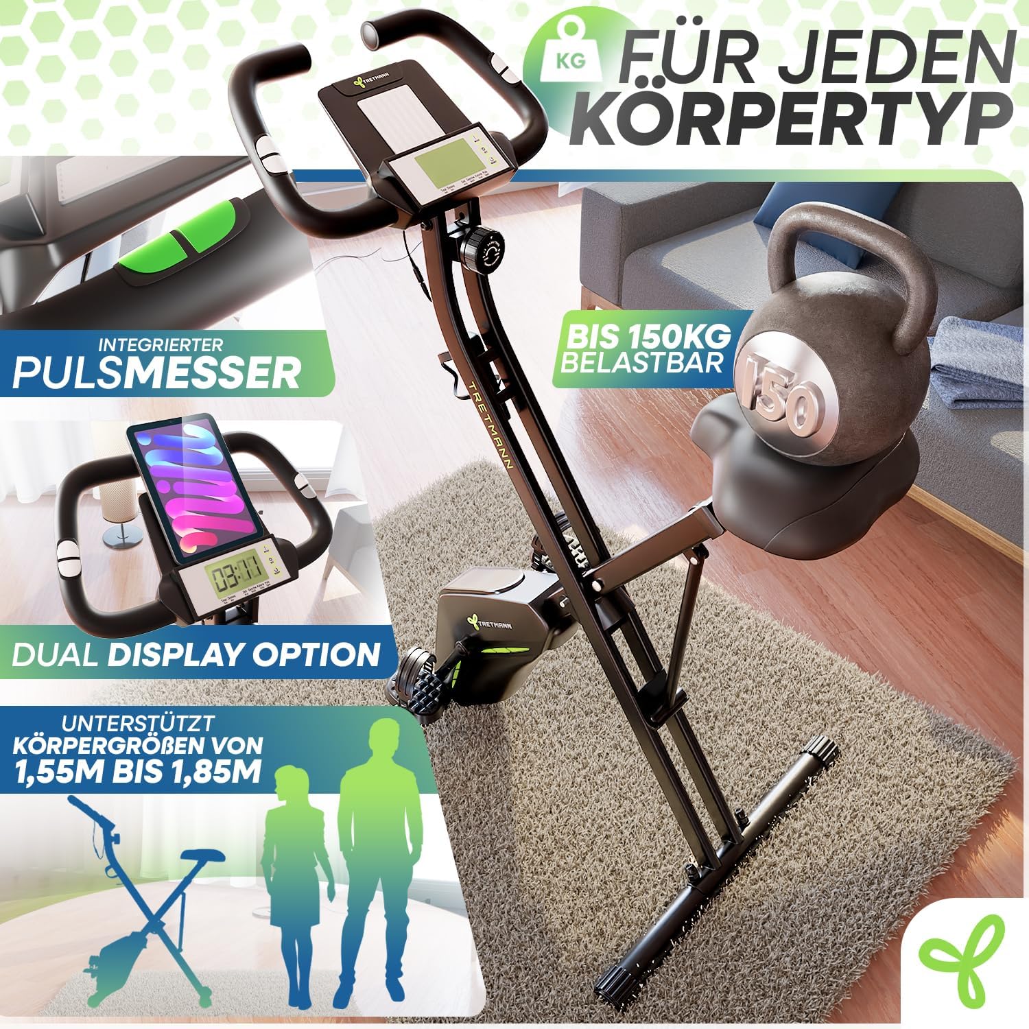Tretmann Home Fahrrad klappbar – extra bequem & leise, bis 150 kg belastbar – Bild 6