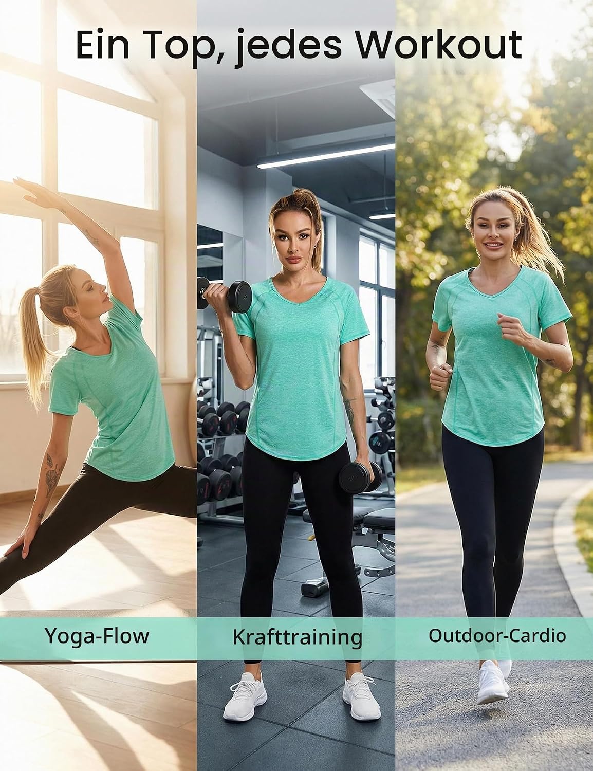 UV Shirt Damen V Ausschnitt Kurzarm Sport Top Sommer Leicht – Bild 6