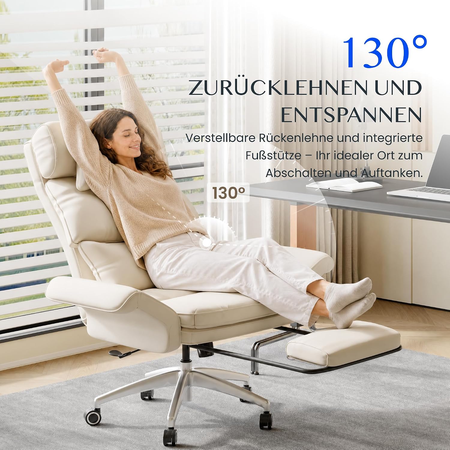 FLEXISPOT 180° verstellbarer Bürostuhl mit Fußstütze HC4 Beige – Bild 7