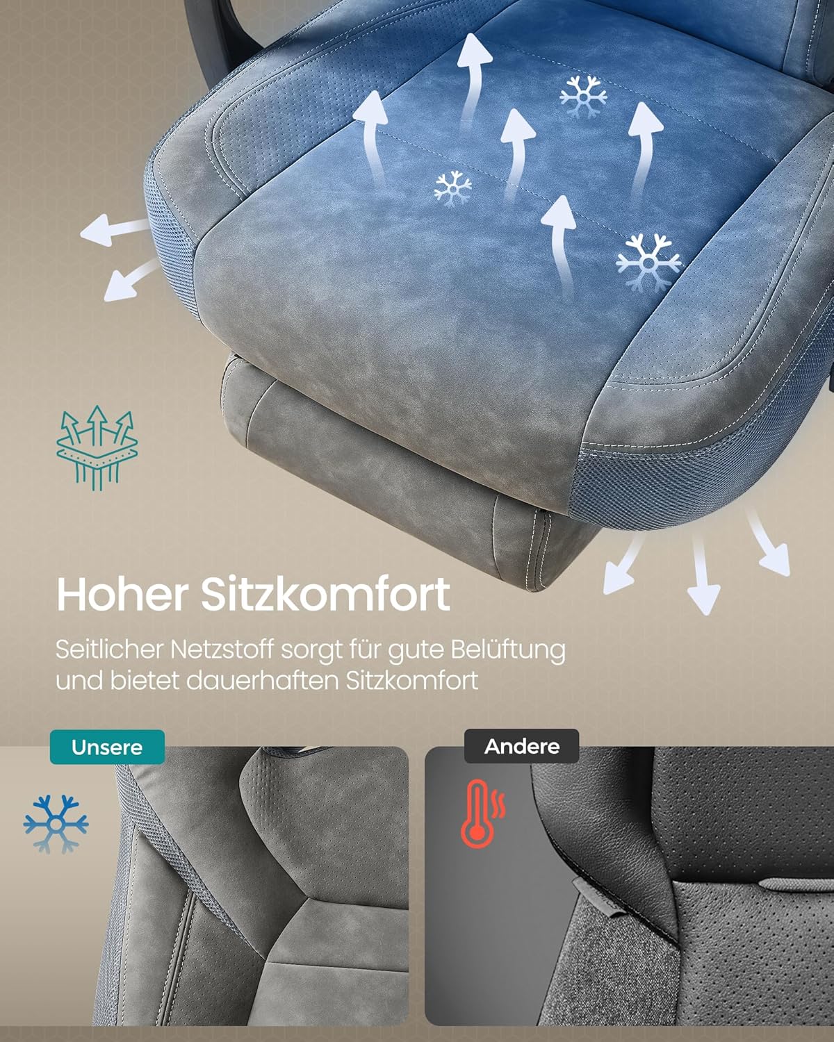 SONGMICS Gaming-Stuhl, Bürostuhl, mit Fußstütze, Tragkraft 150 kg – Bild 4
