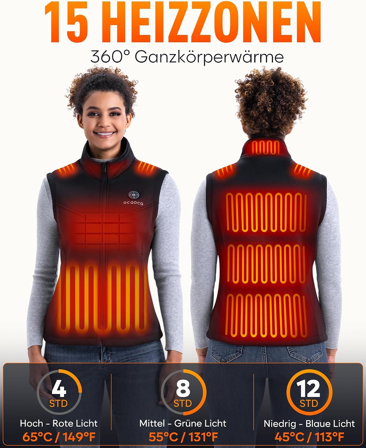 Fleece Heizweste Damen mit 16000mAh 7,4 Powerbank, Beheizbare Weste – Bild 3