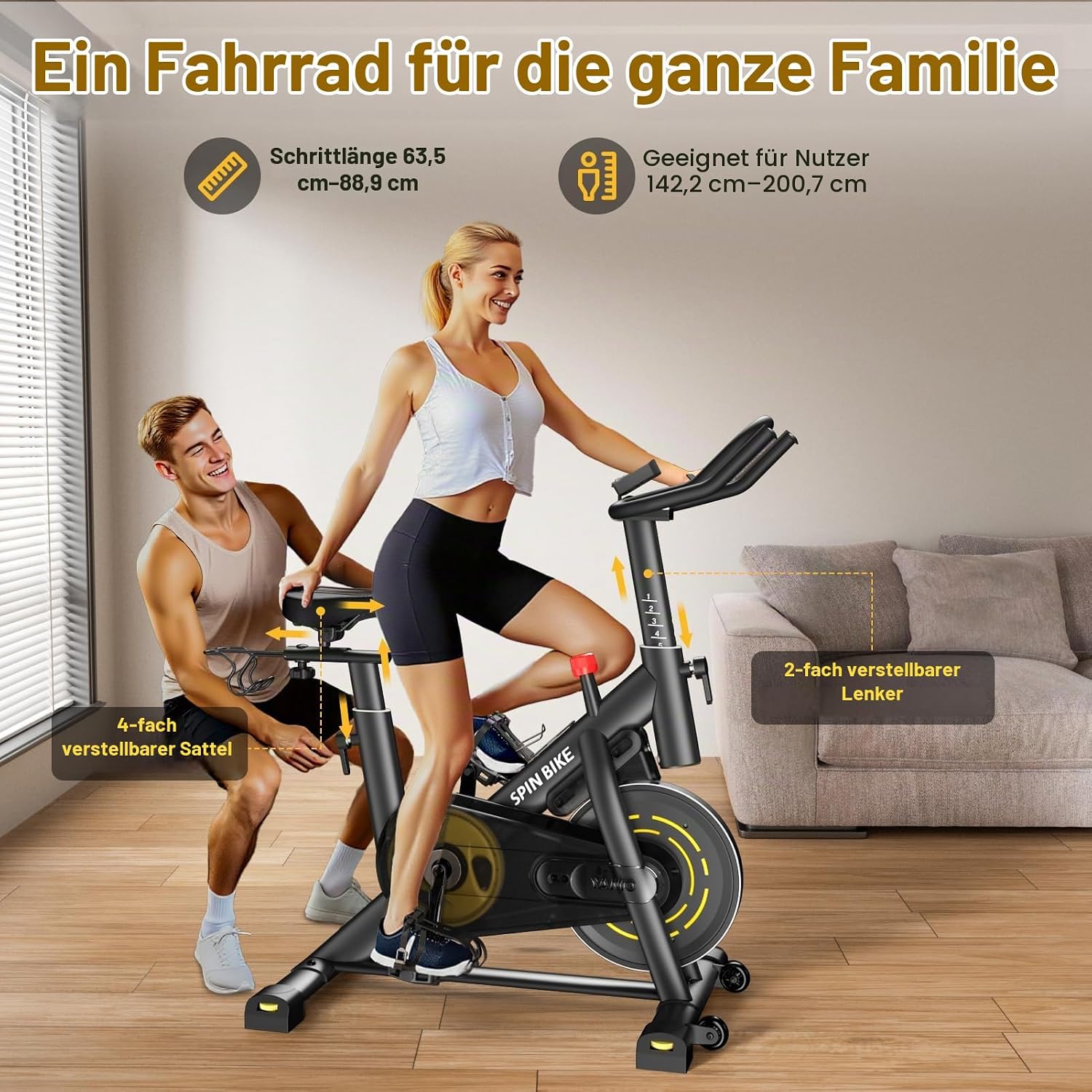 YAMO Heimtrainer Fahrrad mit Magnetwiderstand, Leises Ergometer – Bild 5