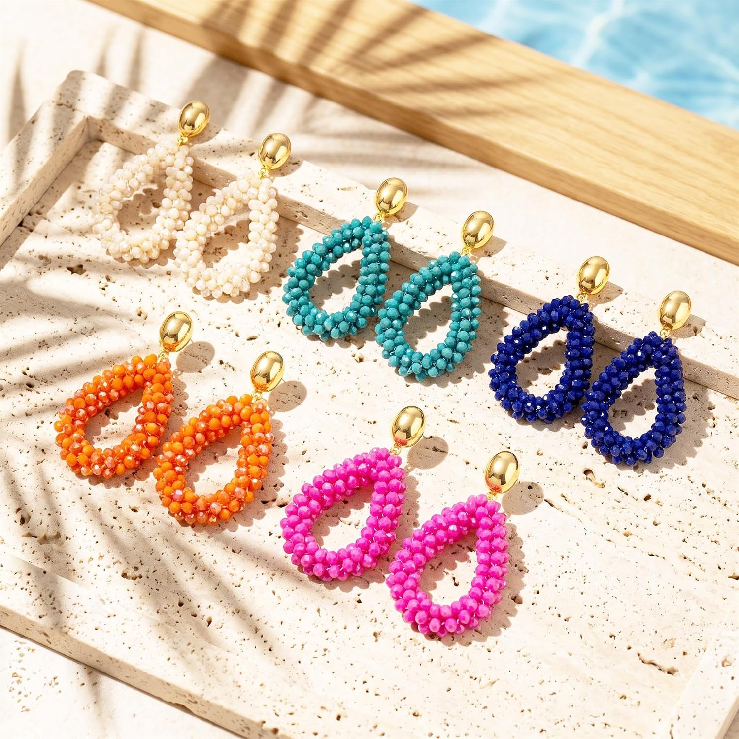 Bohemian Ohrringehängend für Damen,Tröpfchenförmiger handgewebter Kristallhänge Modischer Schmuck – Bild 6
