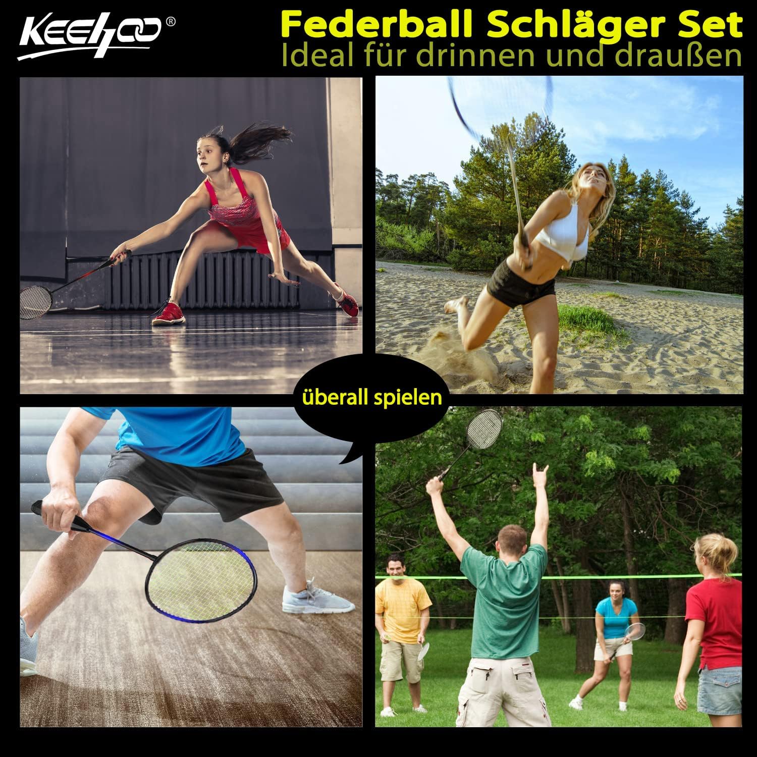 KH Federball Set Badminton Schläger Set 2-4 Spieler für Erwachsene Kinder, leicht und stabil, Schläger, Federbälle und Tragetasche im Lieferumfang – Bild 6