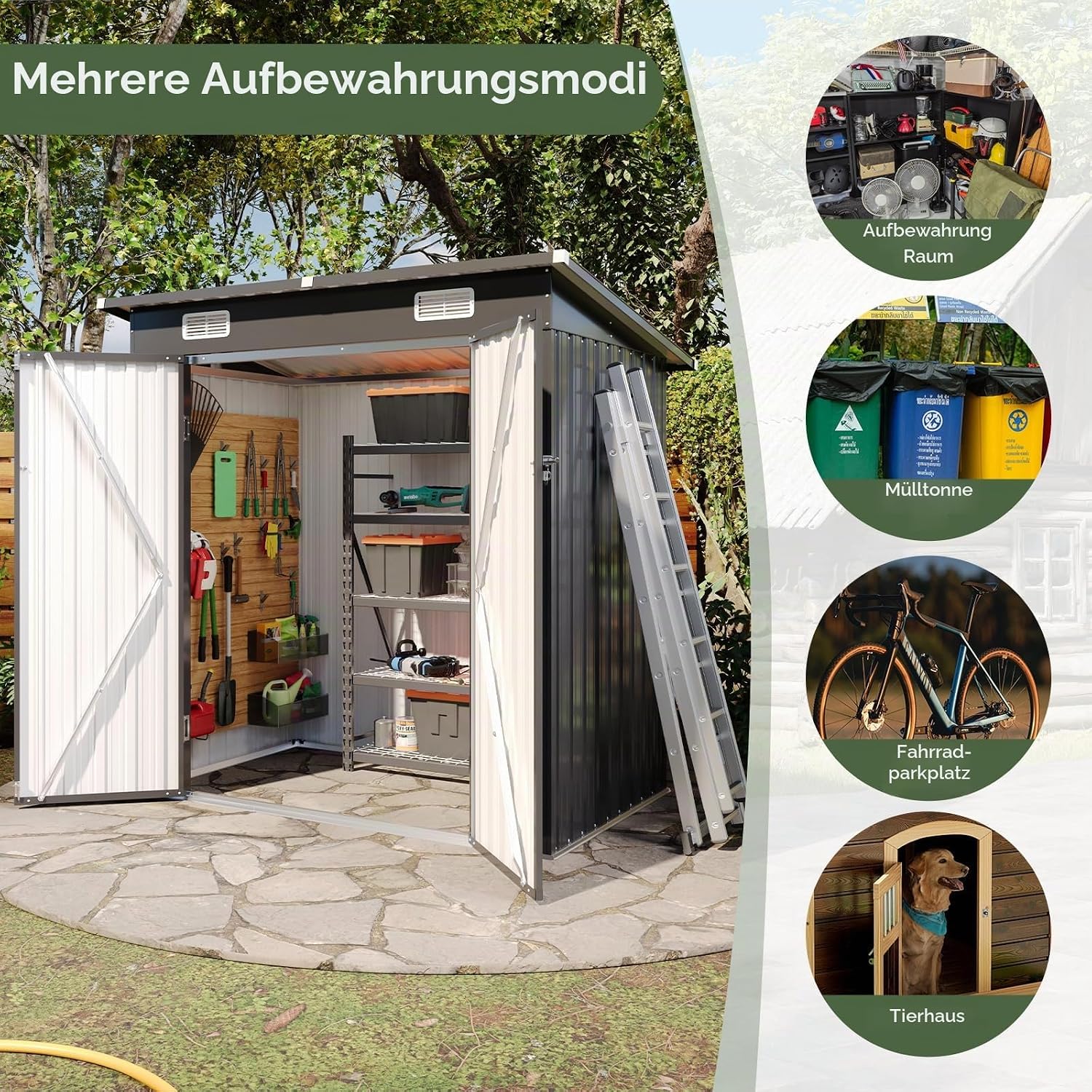 Aoxun Gerätehaus Metall 6x4 FT Pultdach Geräteschuppen Schwarz mit Riegel – Bild 6